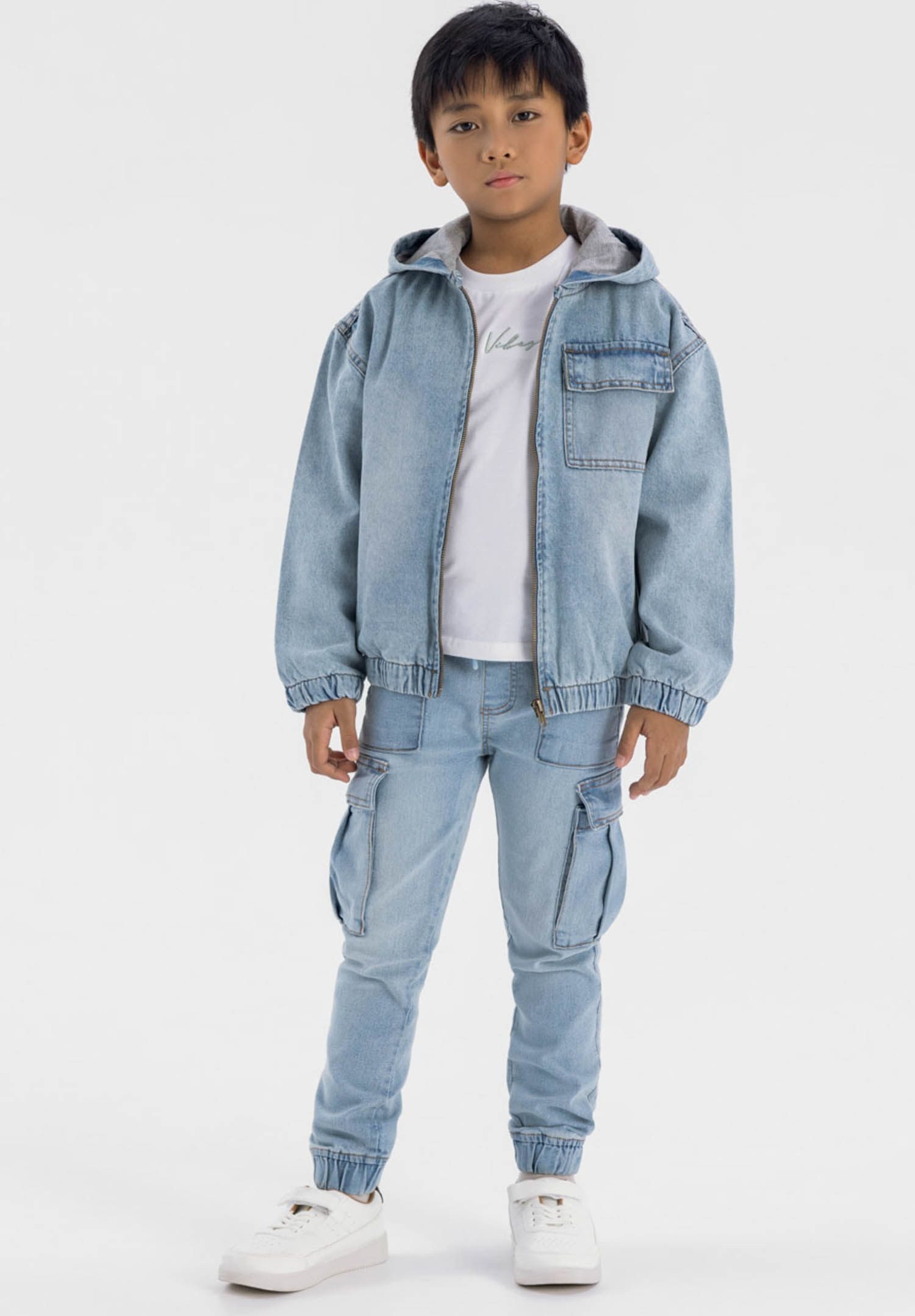MINOTI Jeansjacke Jeansjacke mit Kapuze und Reißverschluss  (9m-8y)