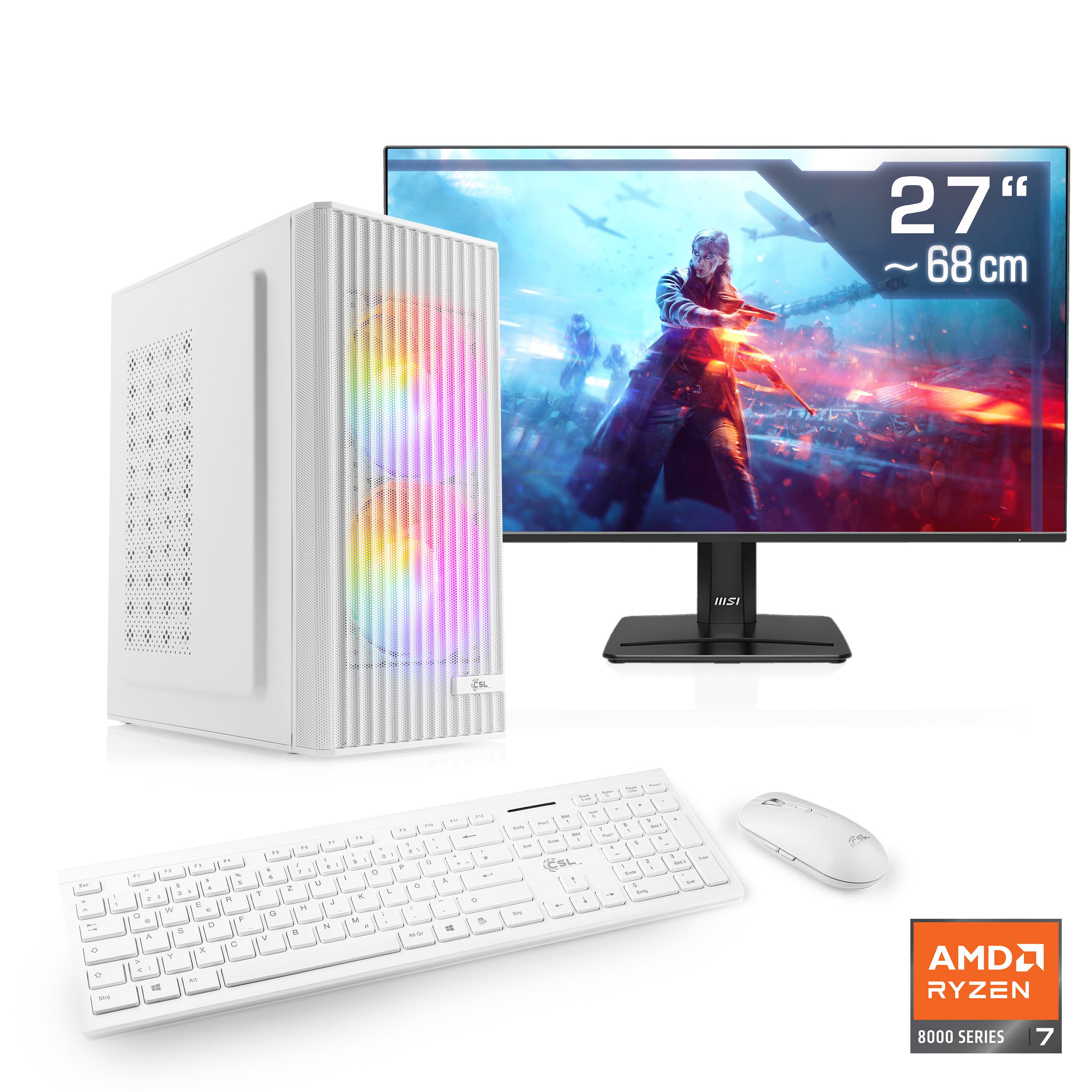 CSL Spectrum V25283 PC-Komplettsystem (27", AMD Ryzen 7 8700F, GeForce RTX 3050, 16 GB RAM, 1000 GB SSD)