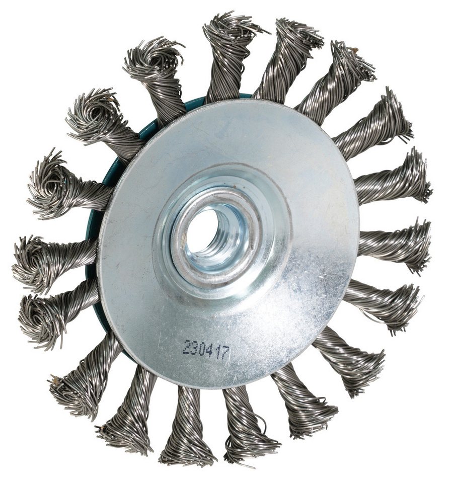 Thumbnail - Makita Werkzeug GmbH Drahtbürste Makita Kegelbürste 115mm gezopft Ø 115 mm M14 gezopft INOX D-77584