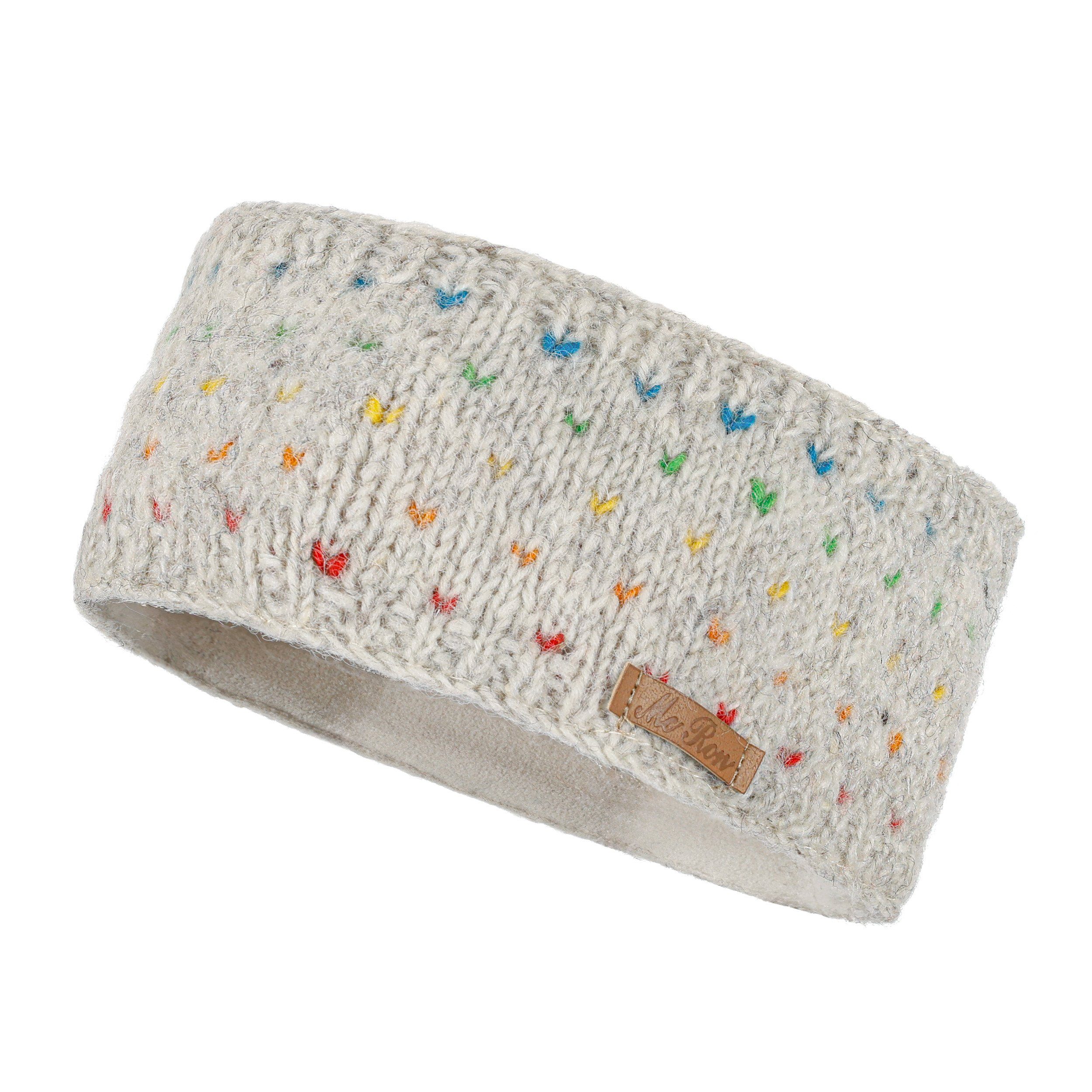 McRon Stirnband Modell Nadja Regenbogen gefüttert mit Fleece, hoher Schurwollanteil