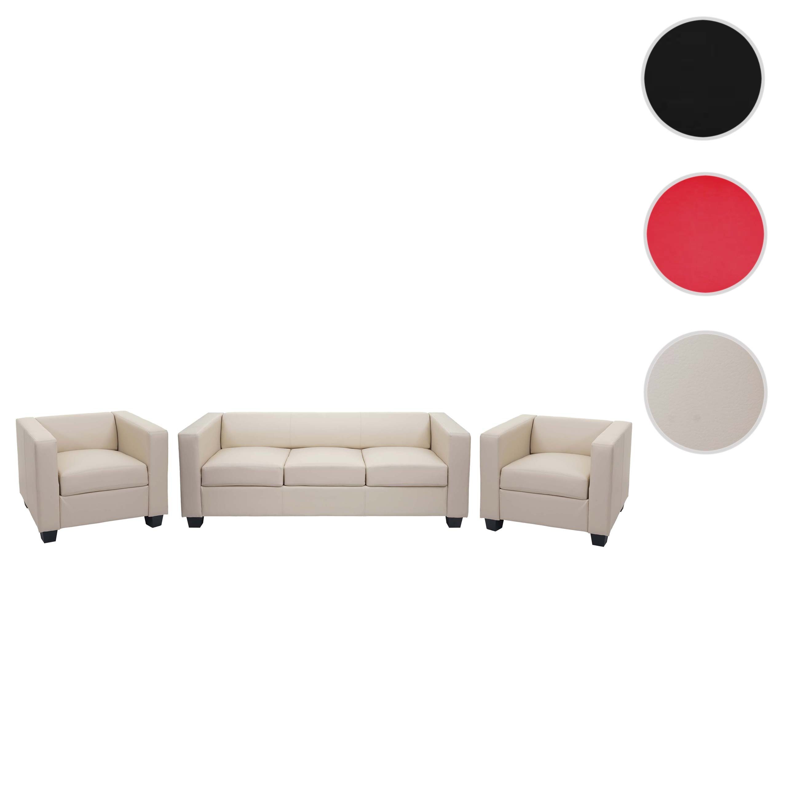 3er und Sitzpolsterung, 2x Lille-3-1-1-L, creme Bequeme einem aus Sofa Wohnlandschaft Sessel, bestehend MCW Kunststofffüße