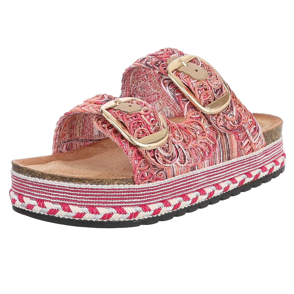 Ital-Design Elegante Sandalen mit Komfort und stilvollen Riemen Plateausandaletten (91512132) Flach Pantoletten in Pink