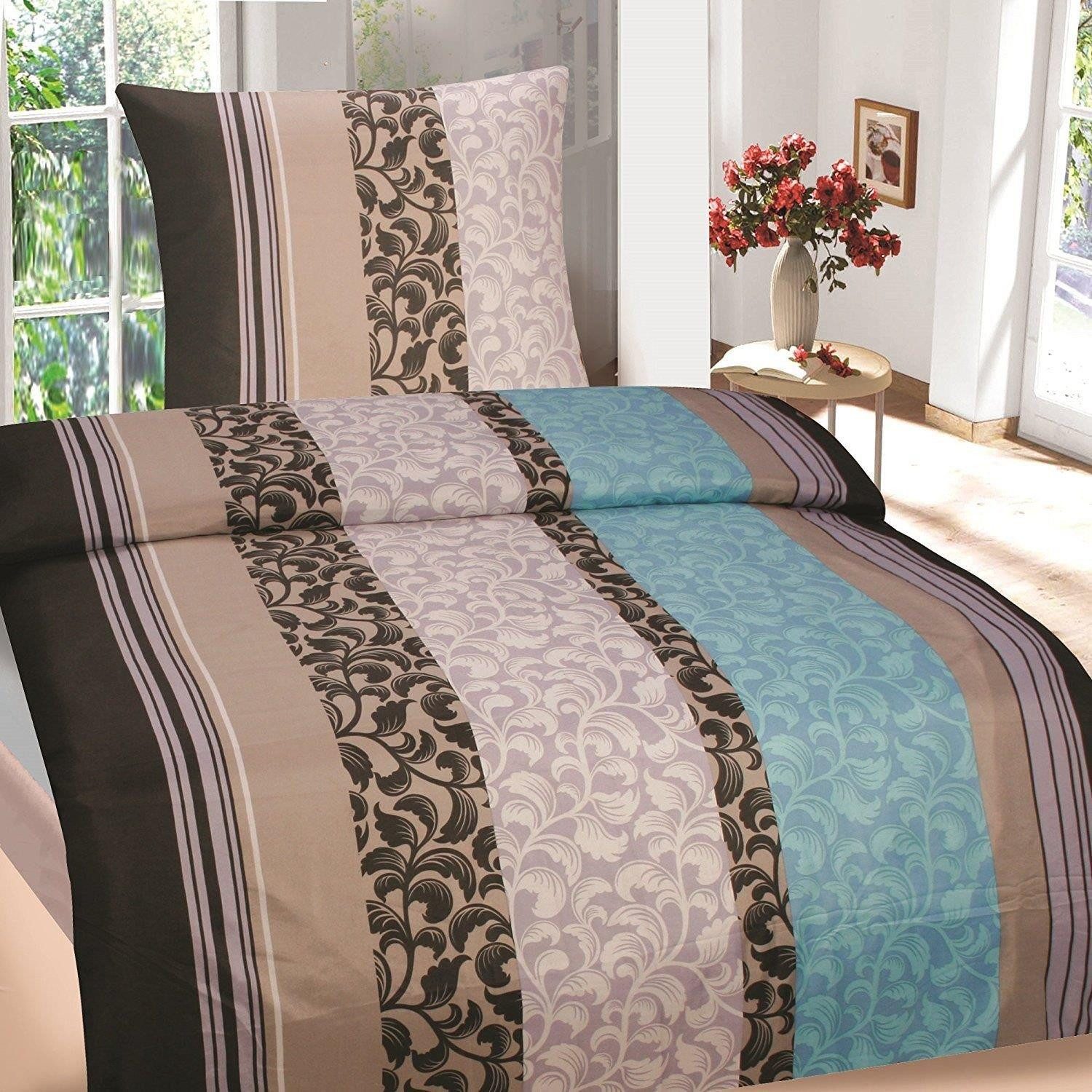 Haushaltshobel BETTWÄSCHE 2 TEILIG MICROFASER 135x200 CM TÜRKIS BLUMEN