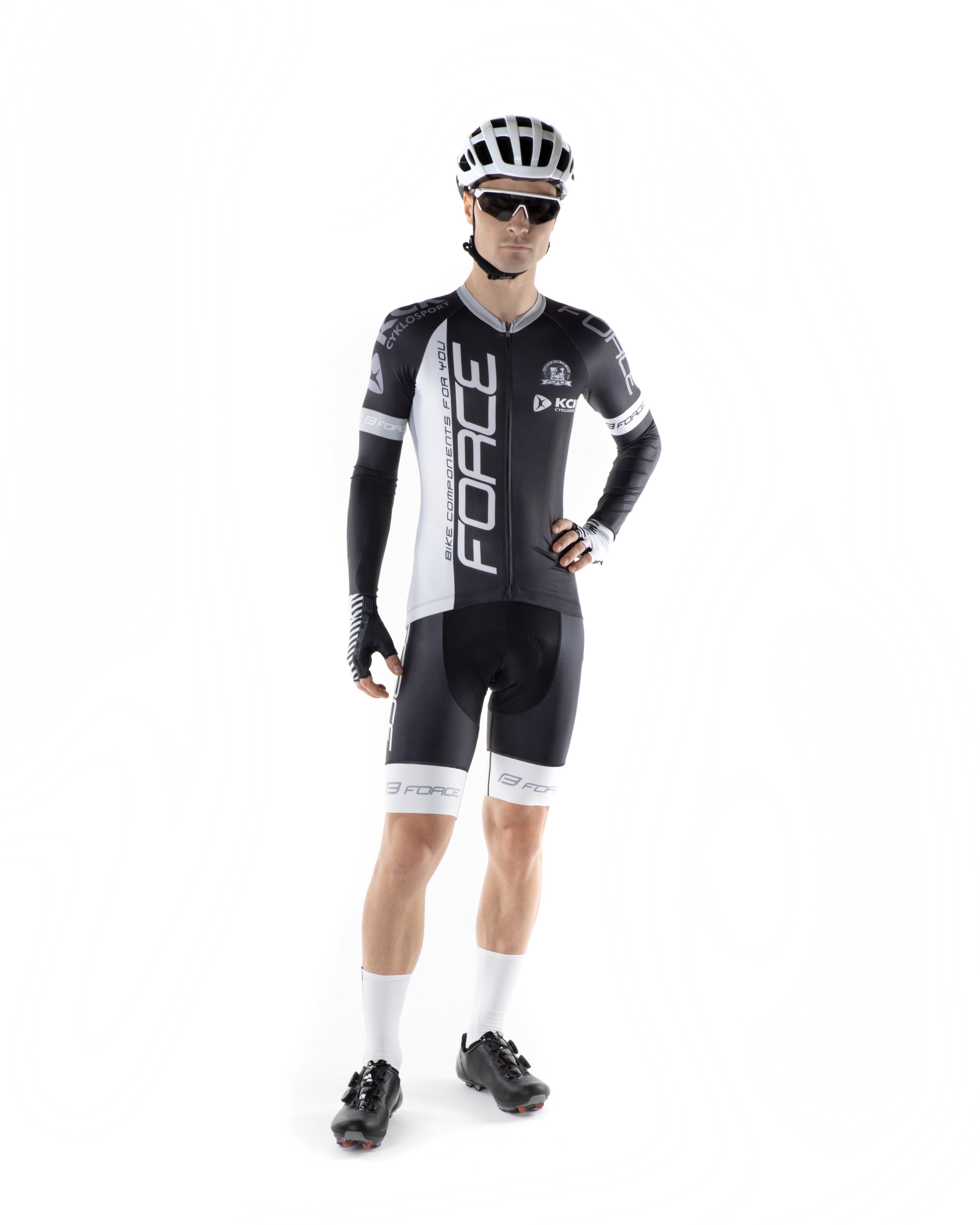FORCE Radtrikot Jersey F TEAM PRO PLUS lang geschnitten, schwarz-weiß %%% *