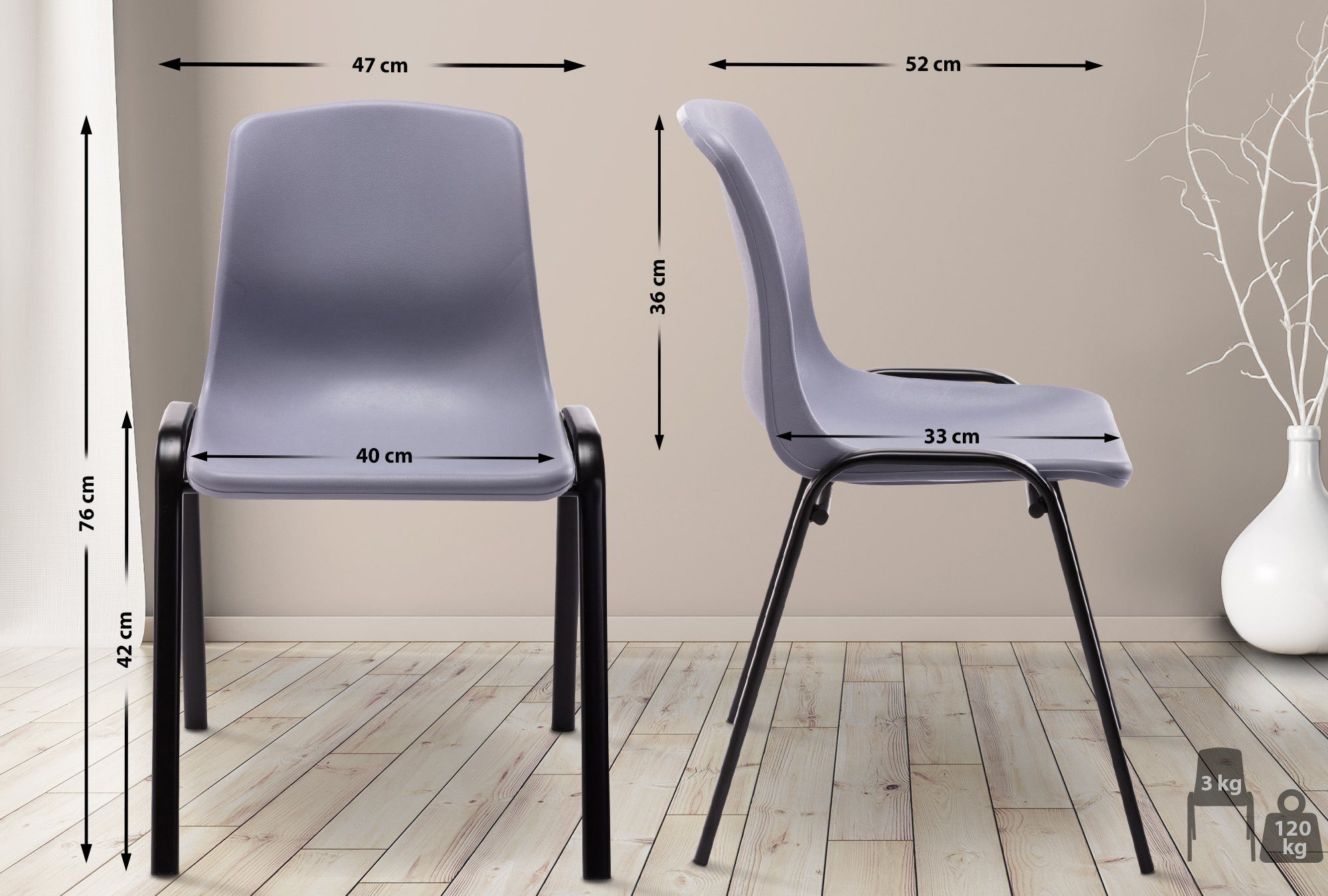 CLP Stapelstuhl Nowra, Kunststoff-Sitz mit Rückenlehne, Metallgestell