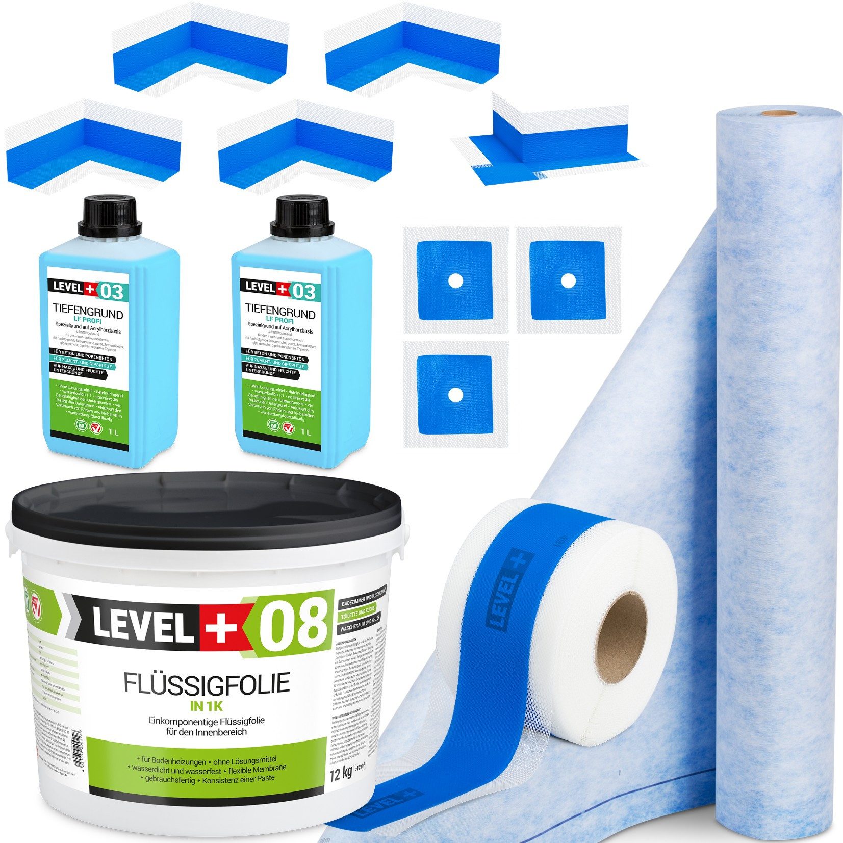 Level+ Dichtstoff Dichtset Duschabdichtung Dichtband Flüssigfolie 12kg SET340