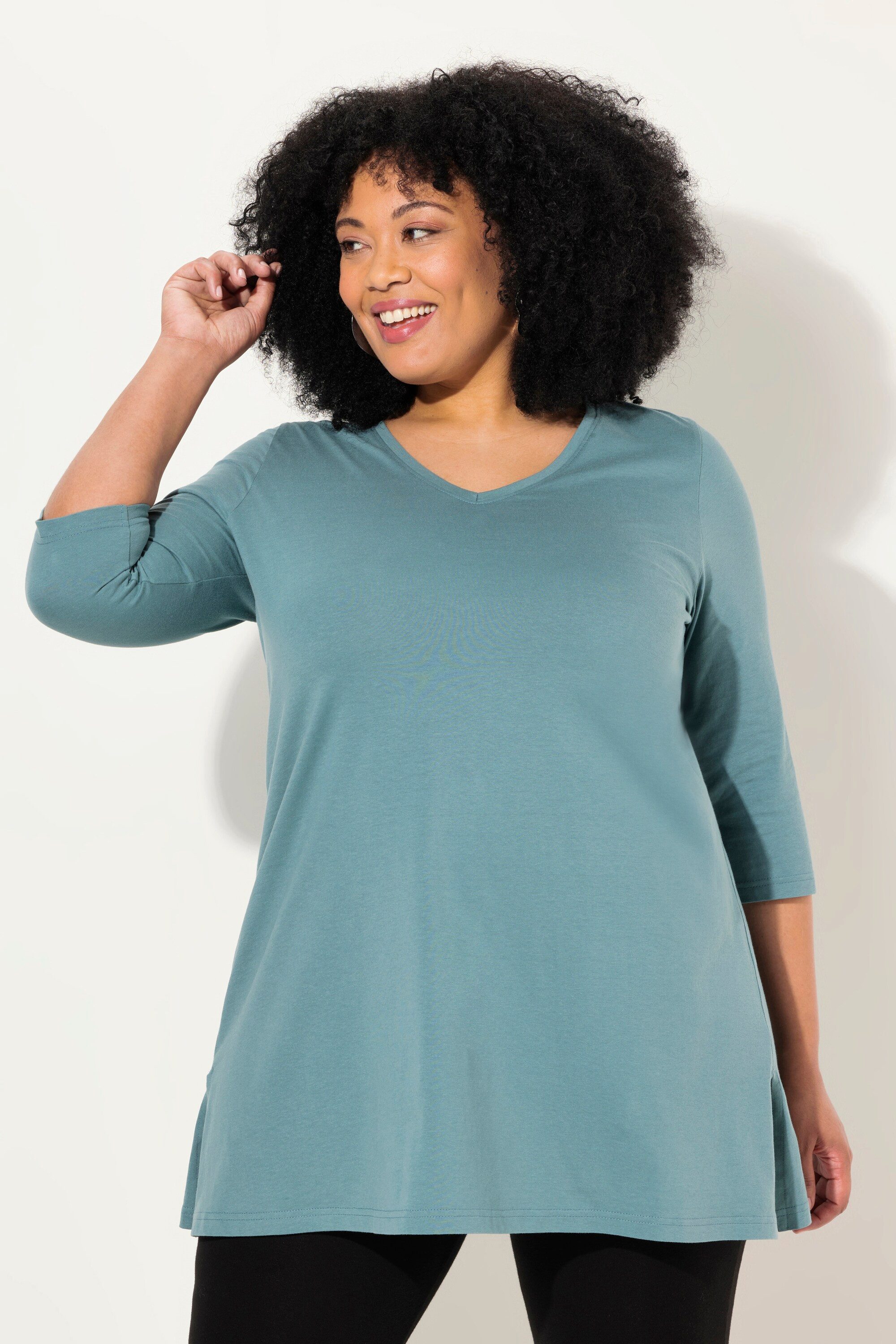 Ulla Popken Longshirt Longshirt A-Linie V-Ausschnitt günstig online kaufen
