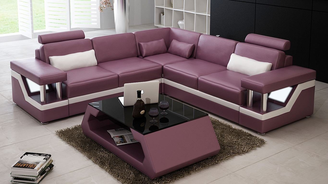 Wohnlandschaft in Couch Made JVmoebel Lila Design Modern, Garnitur Europe Leder Ecksofa Ecksofa