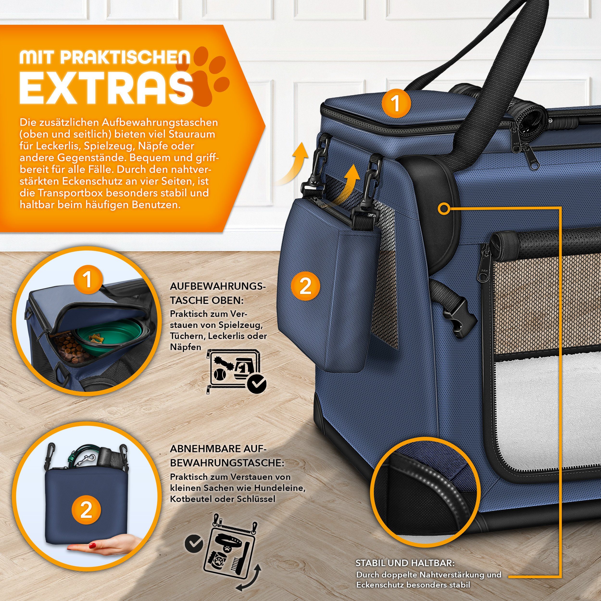 TRESKO Hunde-Transportbox Hundebox faltbar inkl. Leckmatte und Spatel bis 15,00 kg, Transportbox für Hunde und Katzen Hundetransportbox Hundetasche