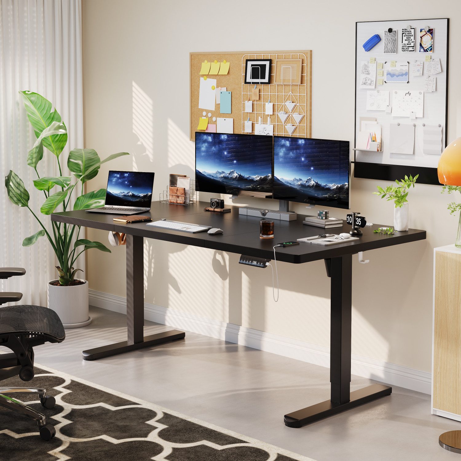 HOMALL Schreibtisch Höhenverstellbarer Elektrisch Schreibtisch, Vierteilige Tischplatte (GroBe MaBe: 140 x 70 cm, 160/180 x 80 cm mit USB-Ladeanschluss, in 3 Stufen hoherverstellbar)