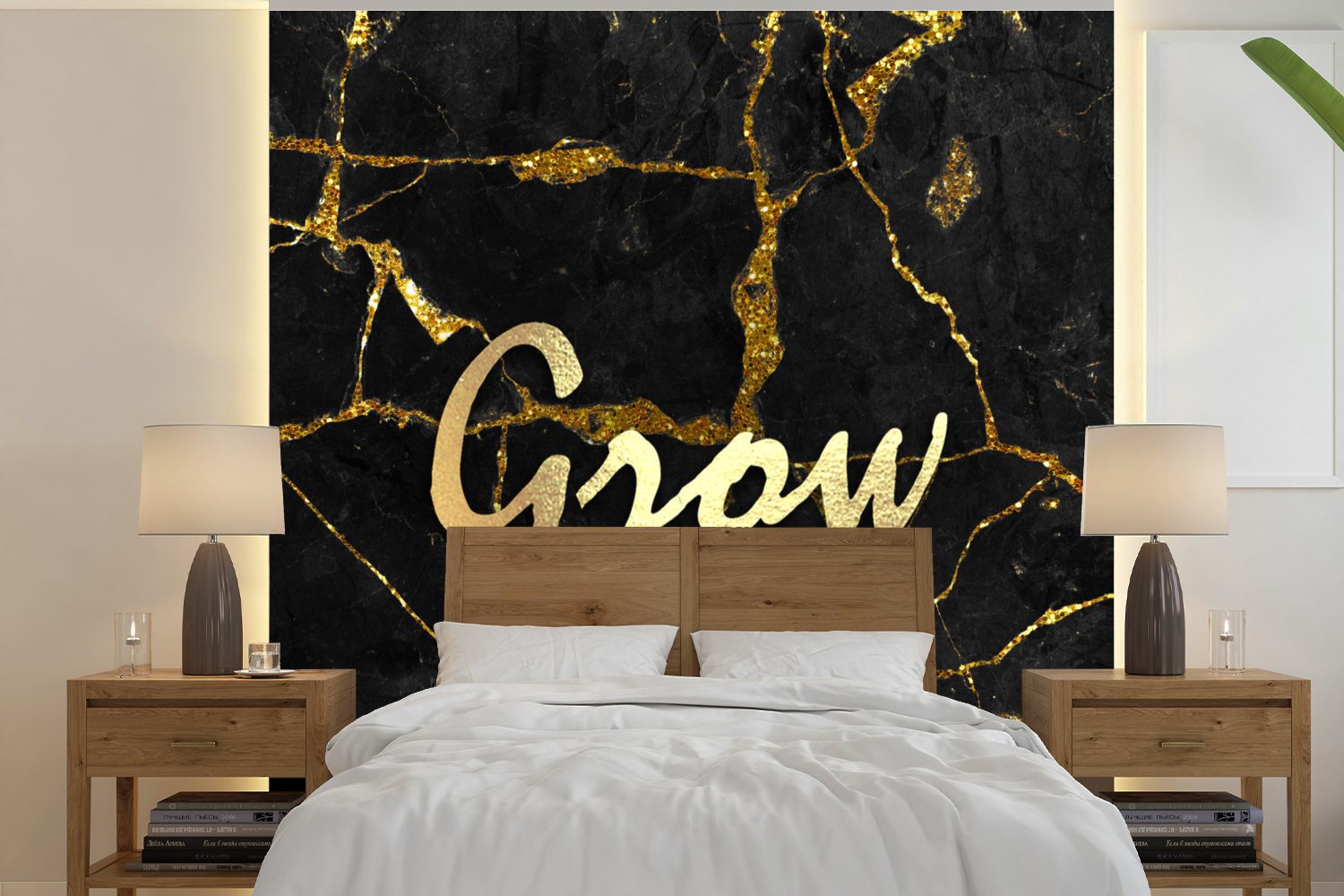 Wachstum Tapete - Gold - Fototapete (5 Wohnzimmer Schlafzimmer, MuchoWow Wandtapete Marmor, - für Zitat Matt, bedruckt, oder St), Vinyl