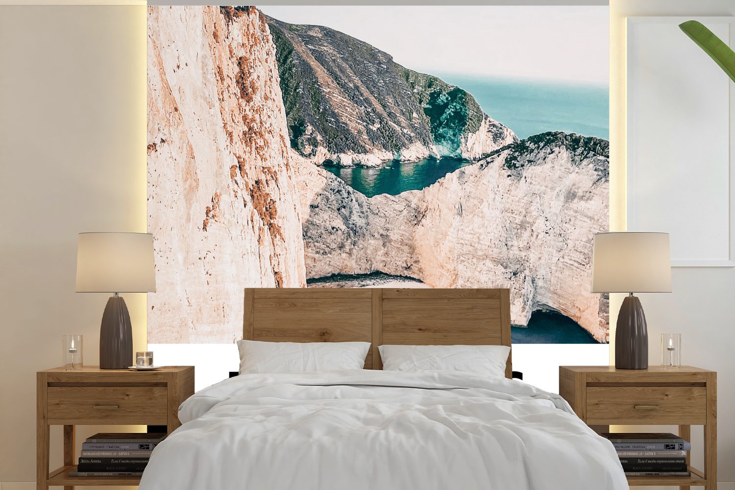 MuchoWow Fototapete »Griechenland - Insel - Berg«, Matt, bedruckt, (4 St),  Vliestapete für Wohnzimmer Schlafzimmer Küche, Fototapete