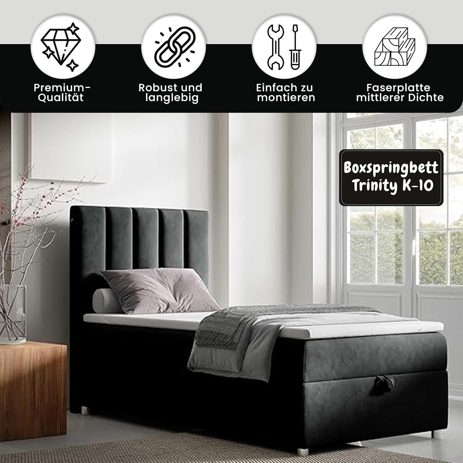 Best for Home Boxspringbett Trinity K10 SINGLE mit Bettkasten & Bonellfeder günstig online kaufen