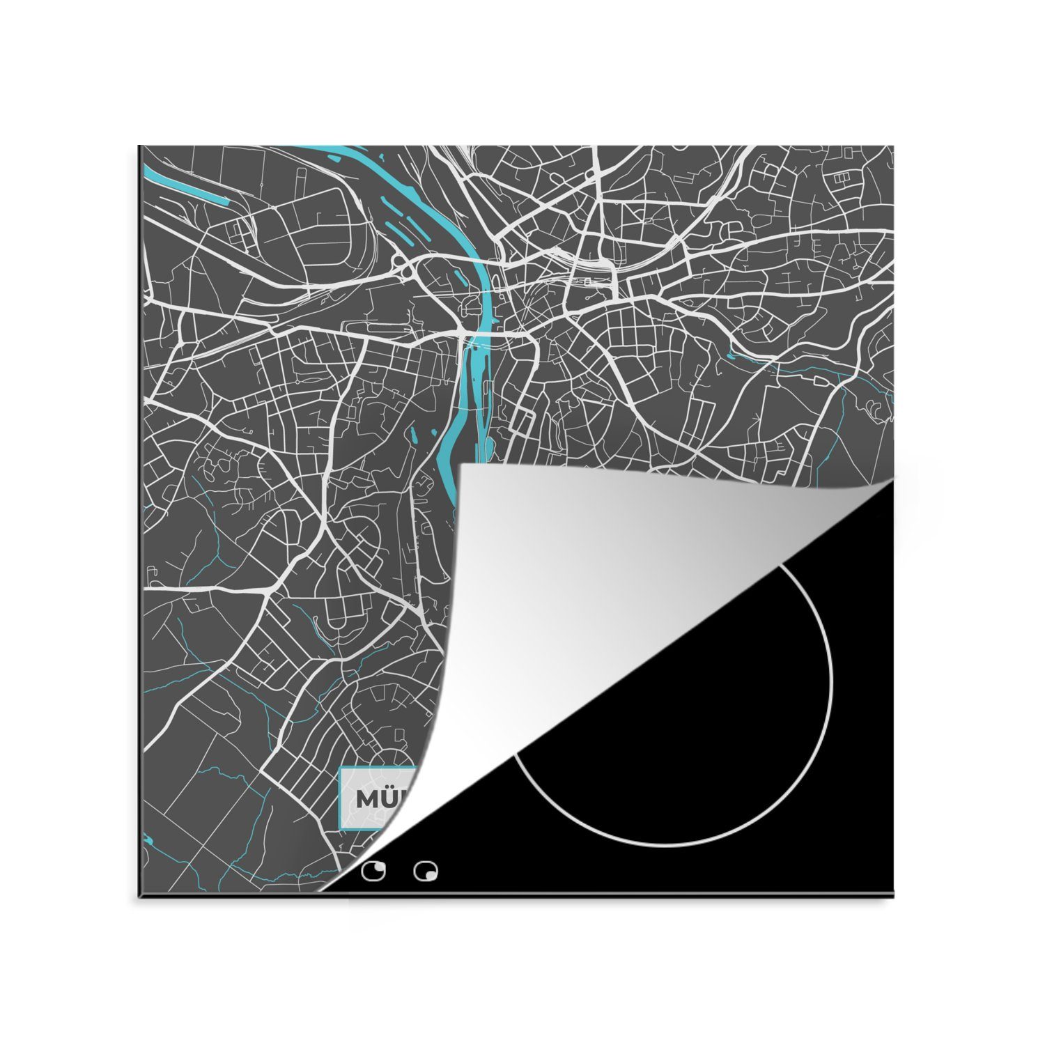 MuchoWow Herdblende-/Abdeckplatte Stadtplan - Deutschlandkarte der Arbeitsplatte Ceranfeldabdeckung, - cm, - an für Ruhr (1 - tlg), Blau Karte, küche Vinyl, 78x78 Mülheim