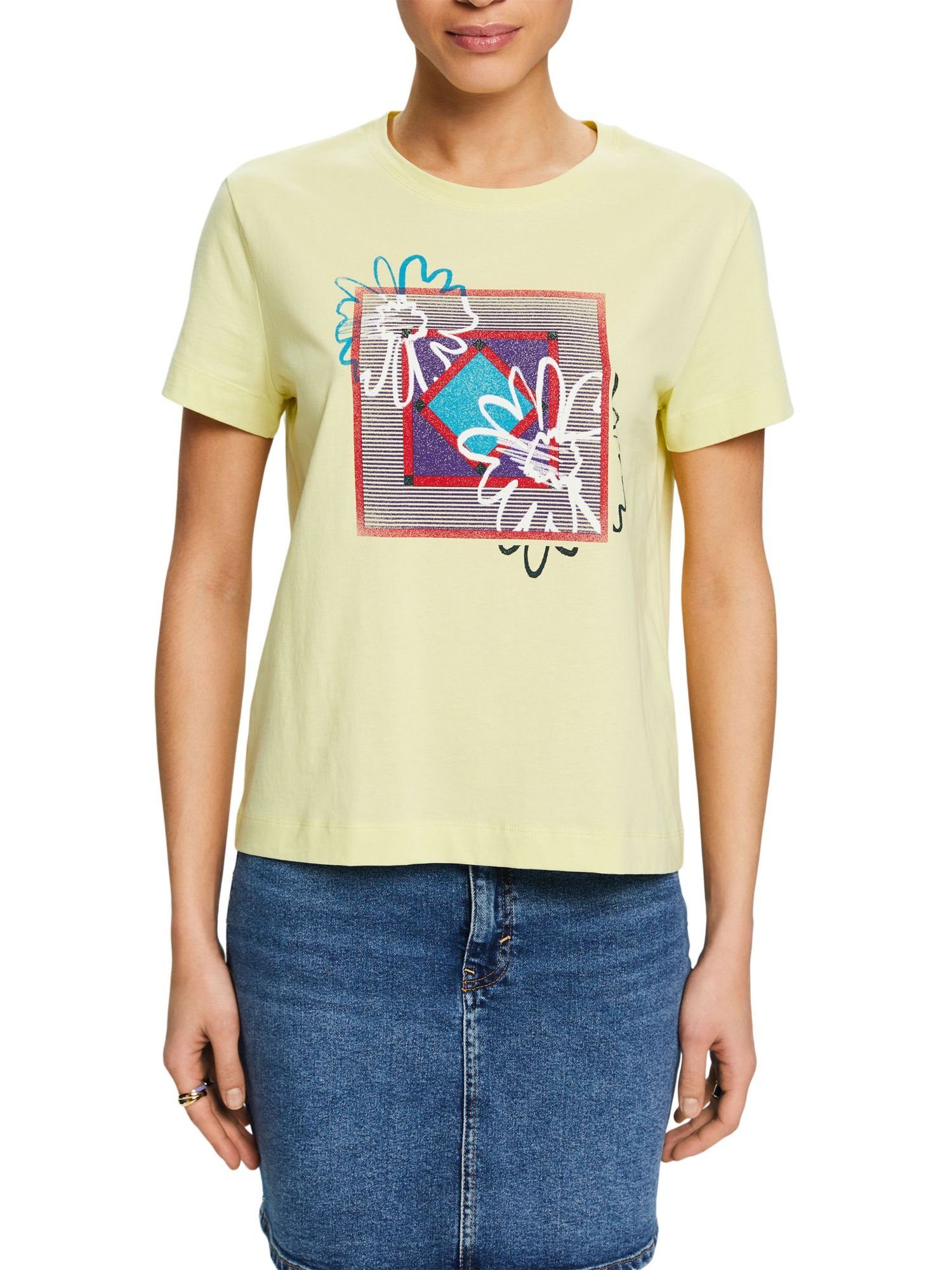 T-Shirt vorne YELLOW (1-tlg) mit Print LIME Esprit Jersey-T-Shirt
