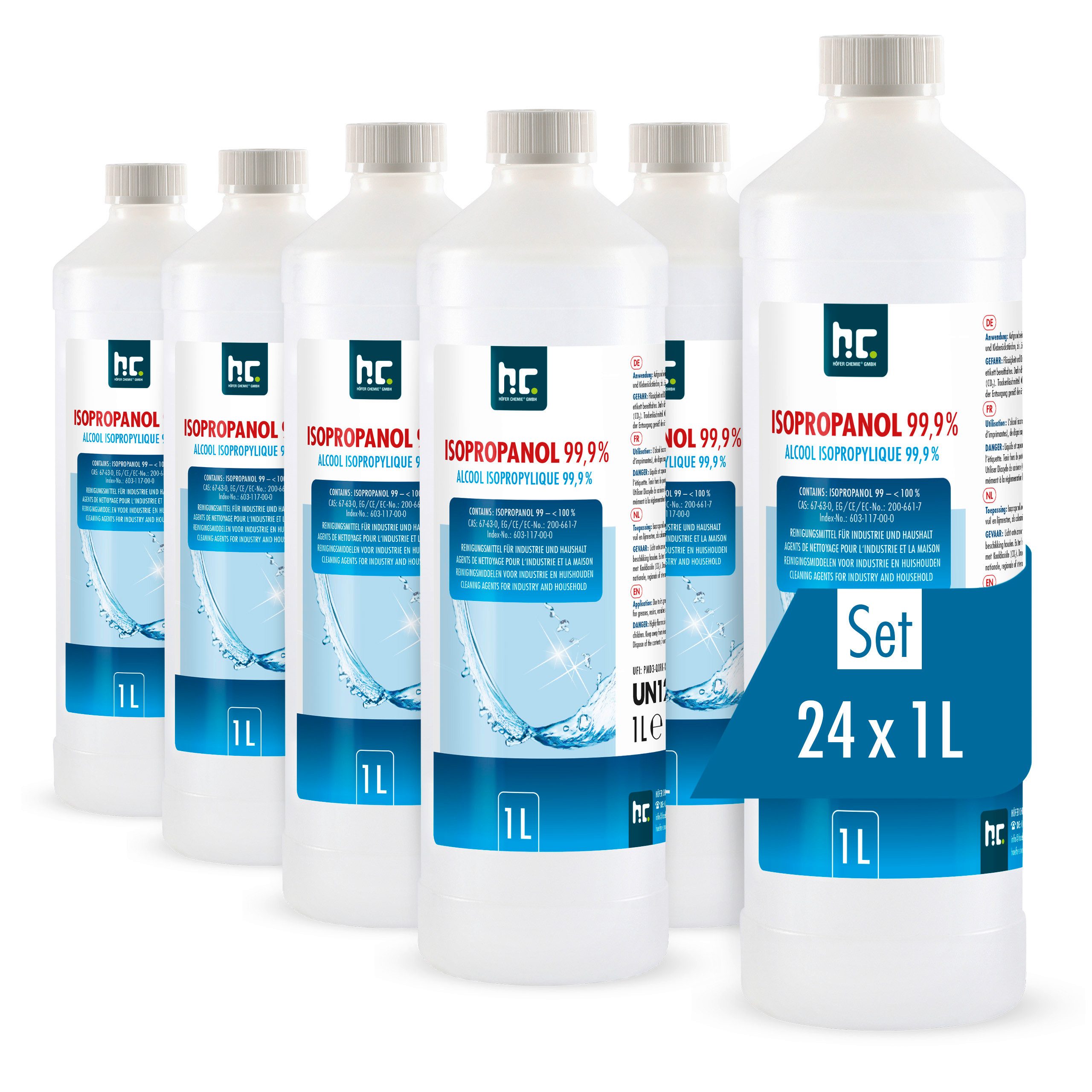 Höfer Chemie GmbH 24x 1 L Isopropanol 99,9% in 1 Liter Flaschen Grundreiniger (Reinigt und entfettet zuverlässig)