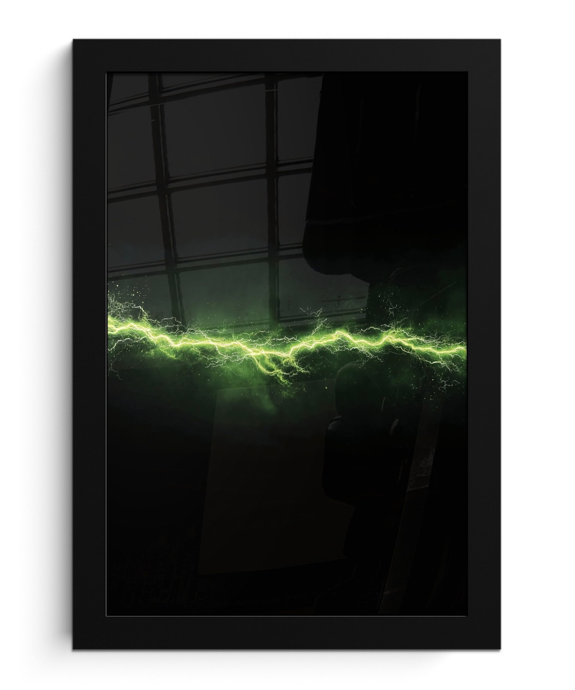 MuchoWow Poster Spiele - Elektrizität - Leitung - Funken - Grün, (1 St), Bilderrahmen, Zimmer Deko, Bild für Wohnzimmer, 20x30 cm
