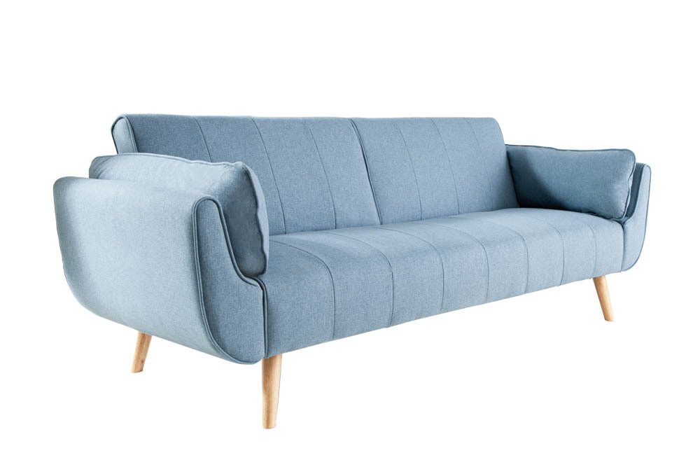 riess-ambiente Schlafsofa DIVANI 220cm hellblau/natur - Strukturstoff, Gummibaum, scandi, Retro, Einzelartikel 1 Teile, 3-Sitzer mit Bettfunktion - ideal für Wohn- und Schlafzimmer oder Loft