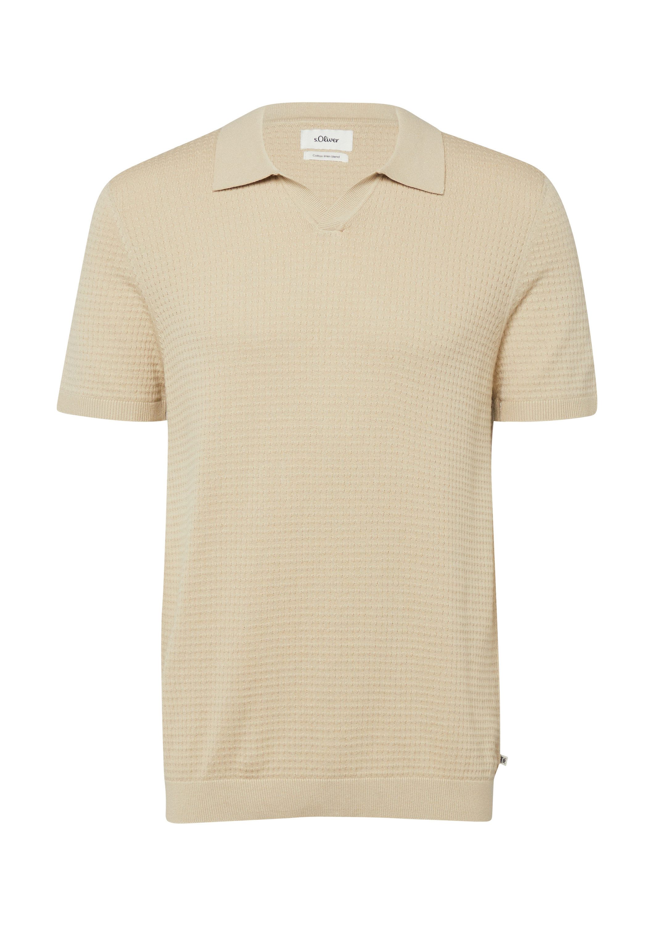 s.Oliver Kurzarmpullover Strickpullover Gestricktes Poloshirt aus Baumwoll-Leinen-Mix
