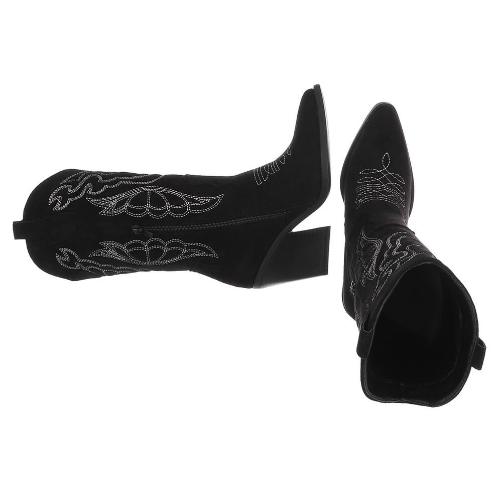 Ital-Design Moderne Western-Stiefel mit Stickerei und bequemen Absatz Westernstiefel (91409419) Blockabsatz Stiefel in Schwarz