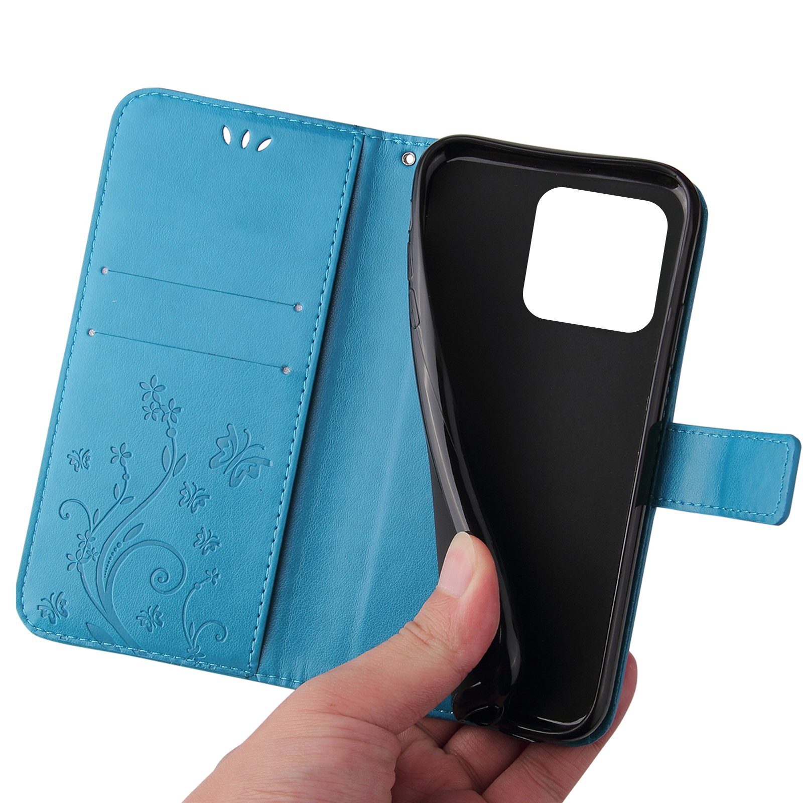 Tec-Expert Handyhülle Cover Tasche Hülle für Apple iPhone 15 Pro 6,1 Zoll, Klapphülle Case mit Kartenfach Fliphülle aufstellbar, Motiv Blumen
