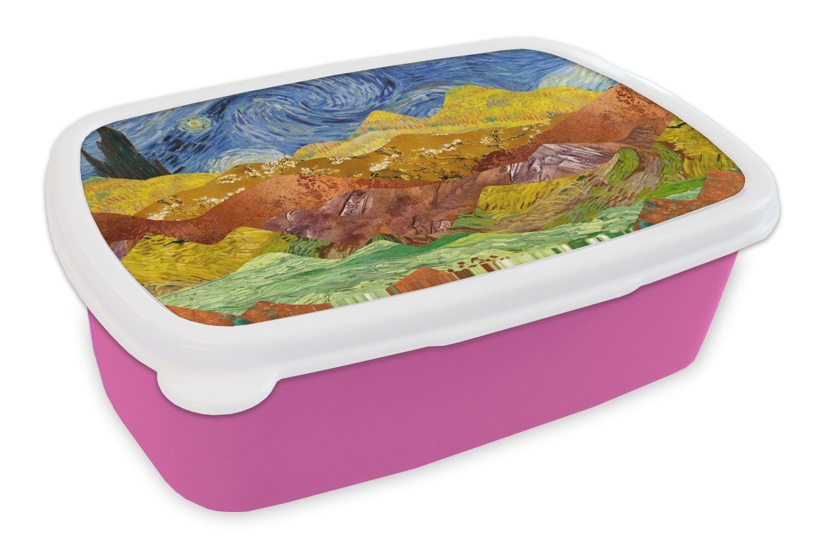 MuchoWow Lunchbox Van Gogh - Alte Meister - Malerei, Kunststoff, (2-tlg), Brotbox für Erwachsene, Brotdose Kinder, Snackbox, Mädchen, Kunststoff rosa