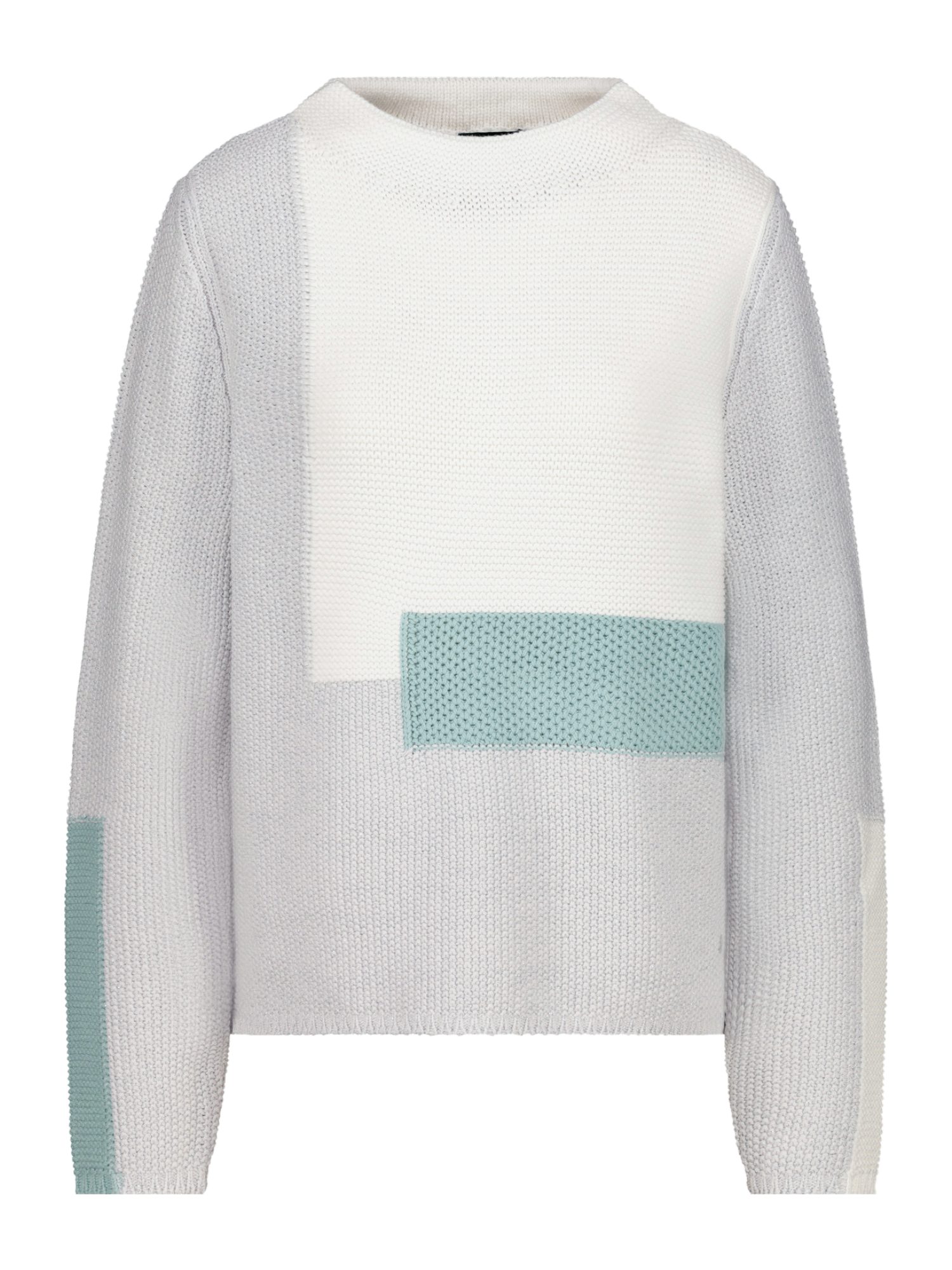 Monari Strickpullover weiß,Basic,Baumwolle,Colorblock,Rundhals,Lang,Regular Fit