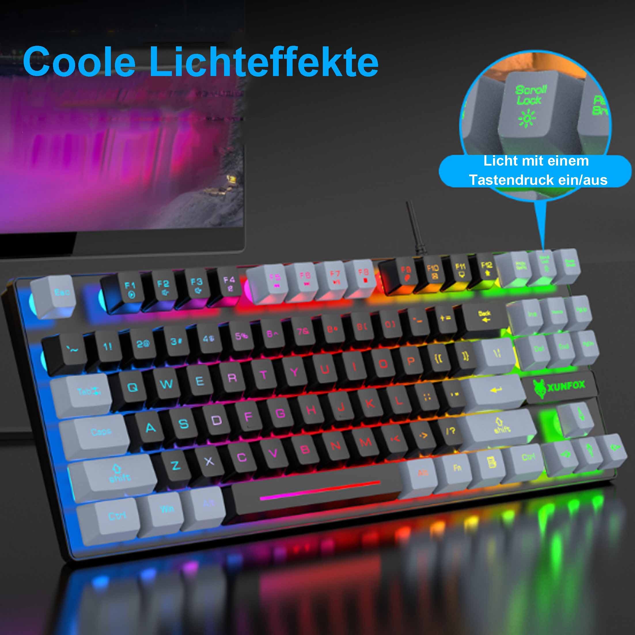 KINSI Mechanische Tastatur,Gaming-Tastatur,Zweifarbige Tastatur, 87 Tasten Tastatur