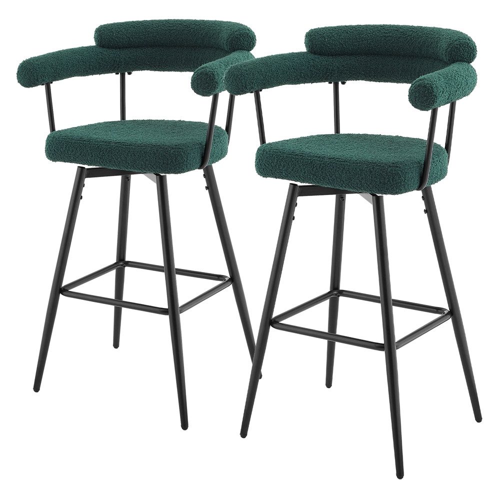 ML-DESIGN Barhocker Gepolsterter Barstuhl mit Rückenlehne und Fußstütze, 360° drehbar (2 St), 2er Set Bistrohocker aus Teddy-Stoff, Drehstuhl Hocker Tresenhocker