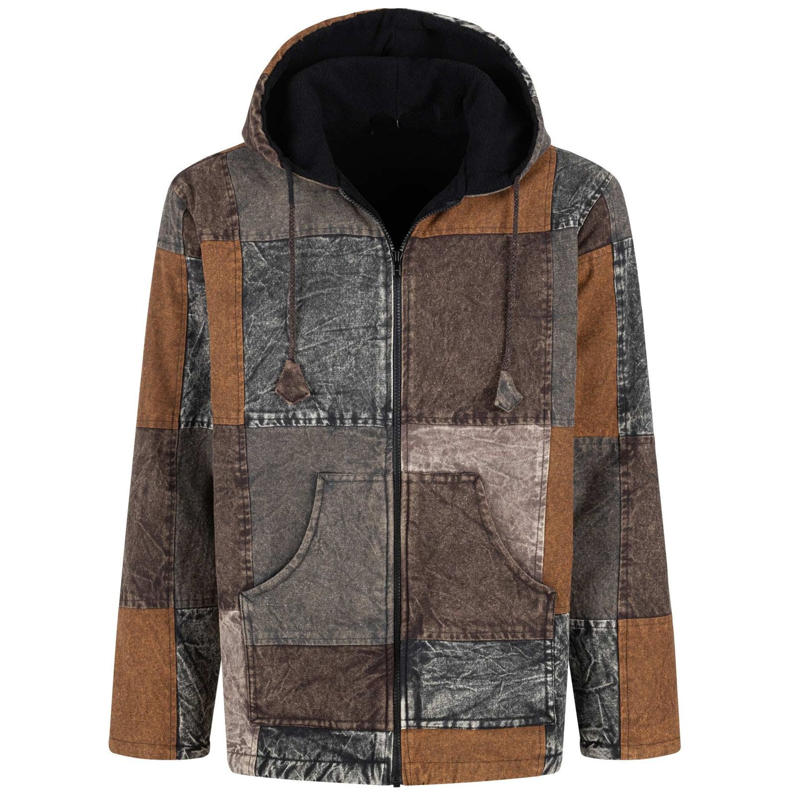 KUNST UND MAGIE Kapuzenfleecejacke Patchwork Jacke Baja Hoodie alternativ Fleecefutter