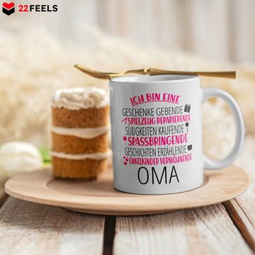 22Feels Tasse Oma Geschenk Geburtstag Grossmutter Rentnerin Kaffeetasse Frau, Keramik, Made in Germany, Spülmaschinenfest