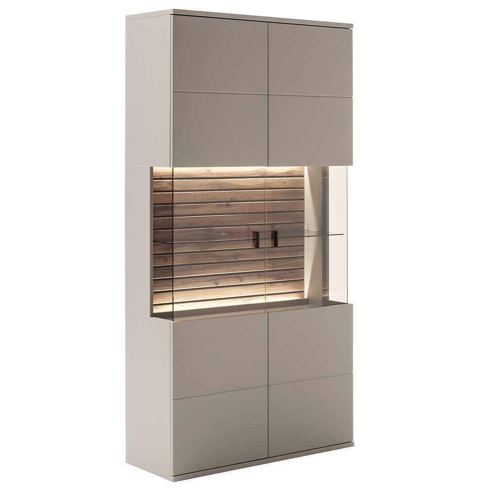 Lomadox Vitrine LIEZEN-05 grau mit Eiche, günstig online kaufen