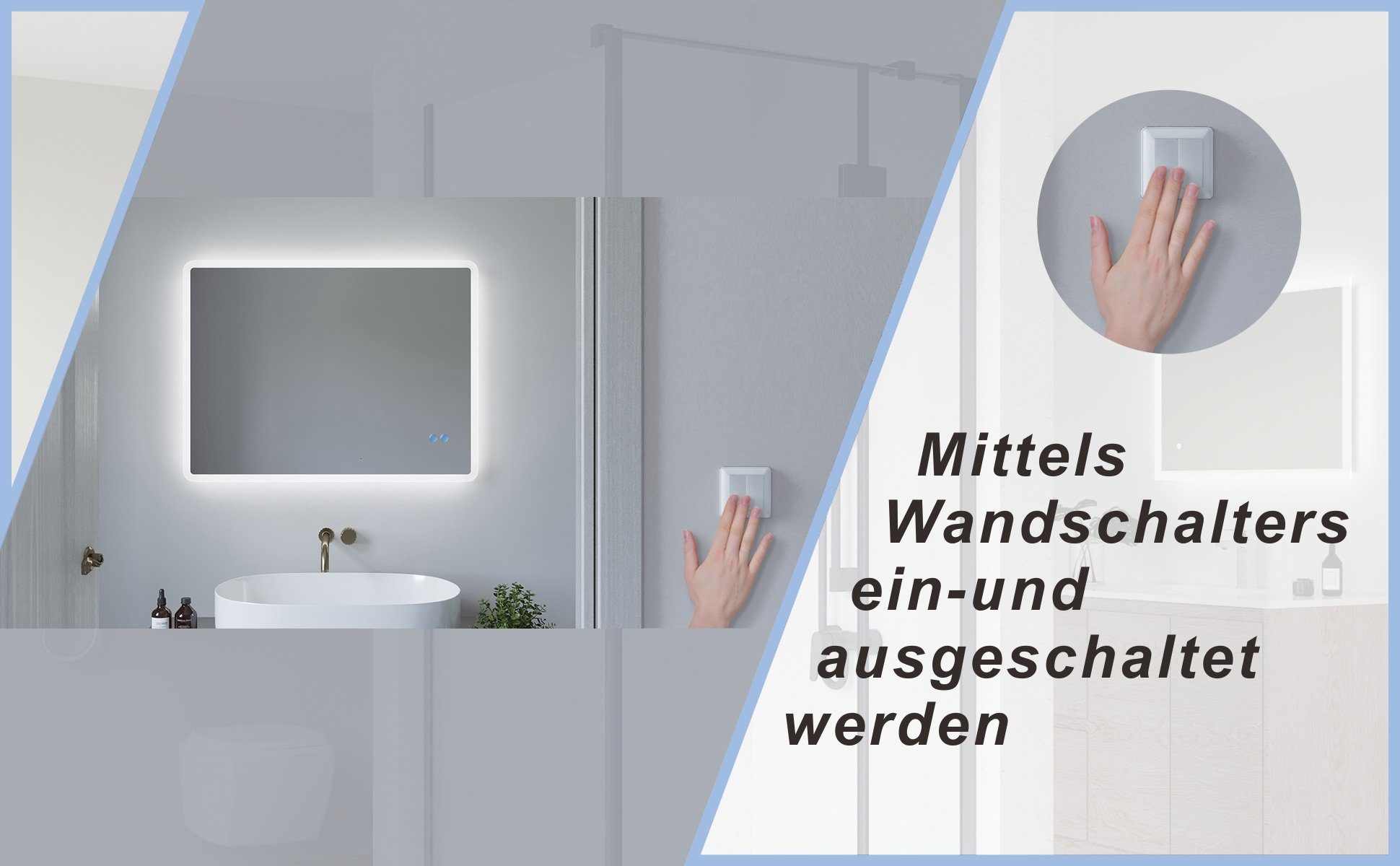 AQUABATOS Badspiegel Badspiegel mit Beleuchtung 6400K, LED Spiegelheizung Wandspiegel Touch Schalter, Kaltweiß Lichtspiegel Dimmbar, (Badezimmerspiegel beleuchtet)