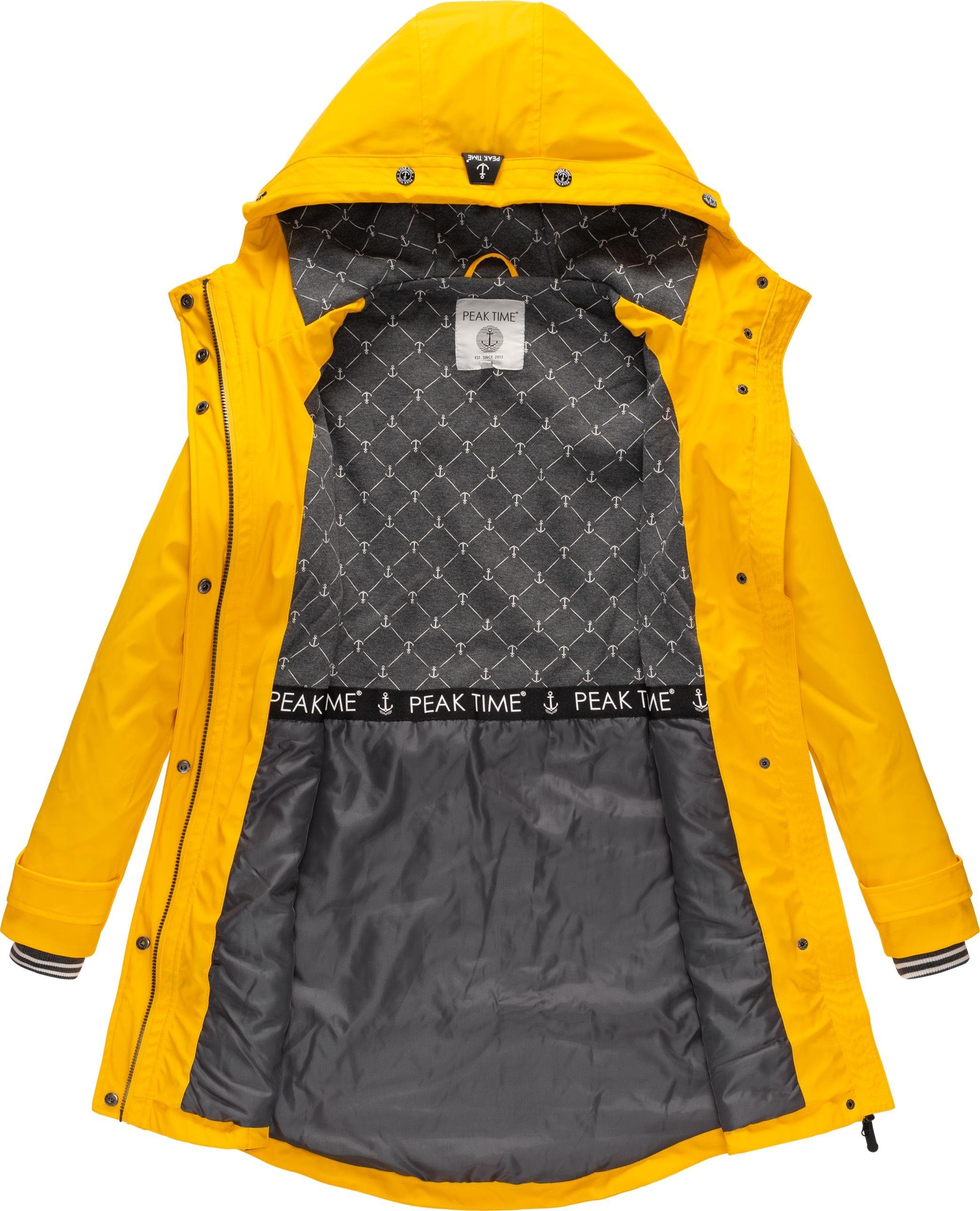 PEAK TIME Regenjacke L60042 taillierter stylisch für Damen Regenmantel dottergelb