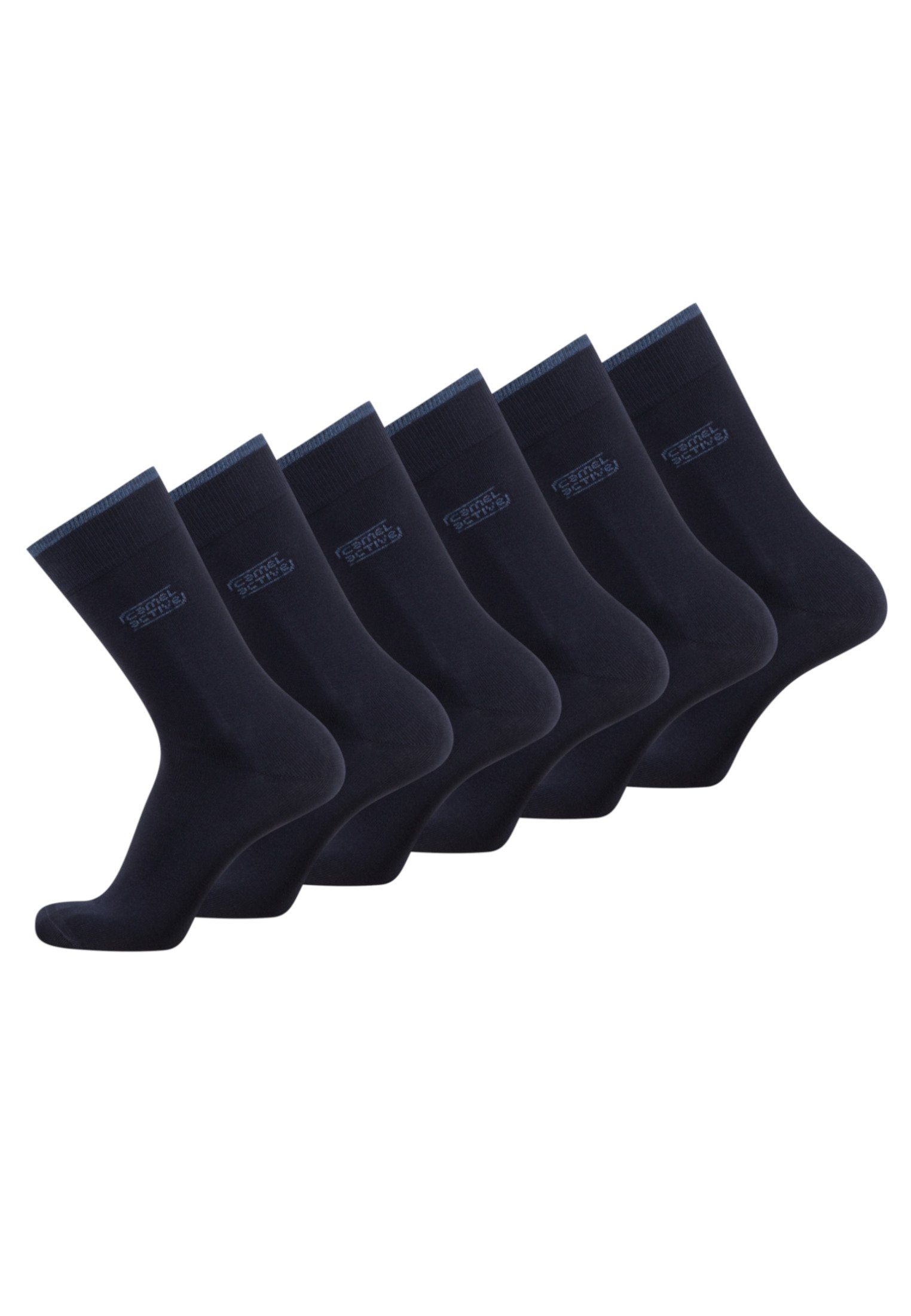 camel active Freizeitsocken aus biologischer Baumwolle – Schwarz, Grau und Blau (6-Paar) Logoprägung Navy