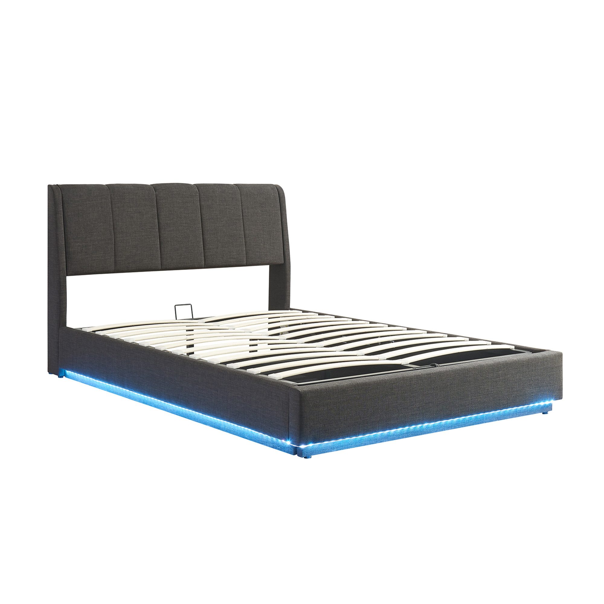 en.casa Polsterbett, »Tröstiar« mit LED-Beleuchtung Bettkasten Leinen 140 x günstig online kaufen