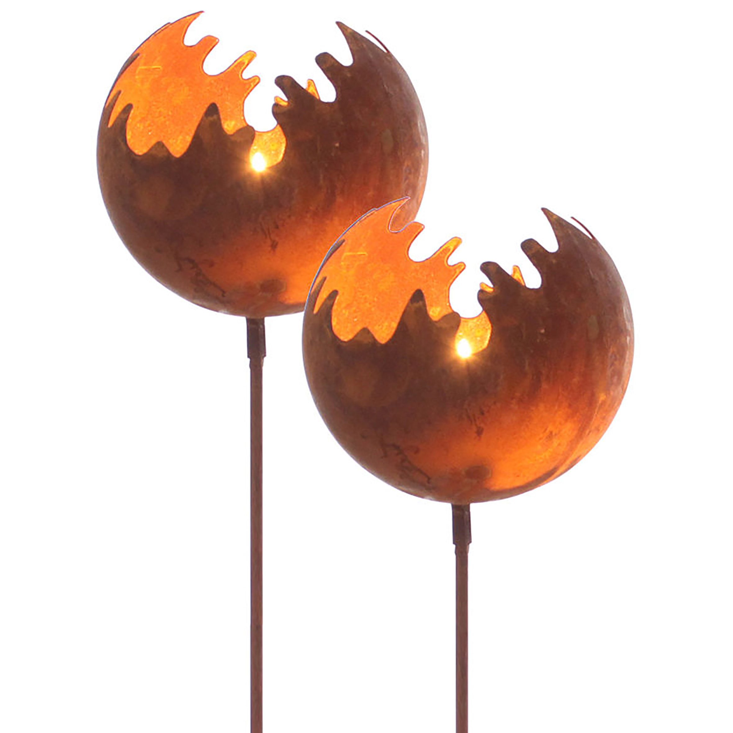 Spetebo Gartenstecker 2x Metall Gartenstecker Naturrost Feuerball klein (Se günstig online kaufen