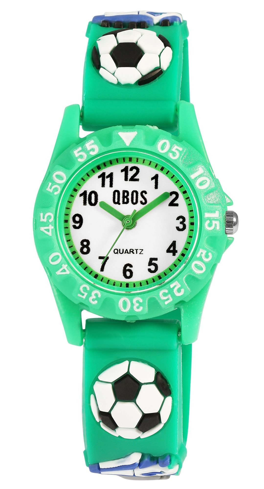 Qbos Quarzuhr mit Silikonband, Motiv Fußball, Ø 28 mm