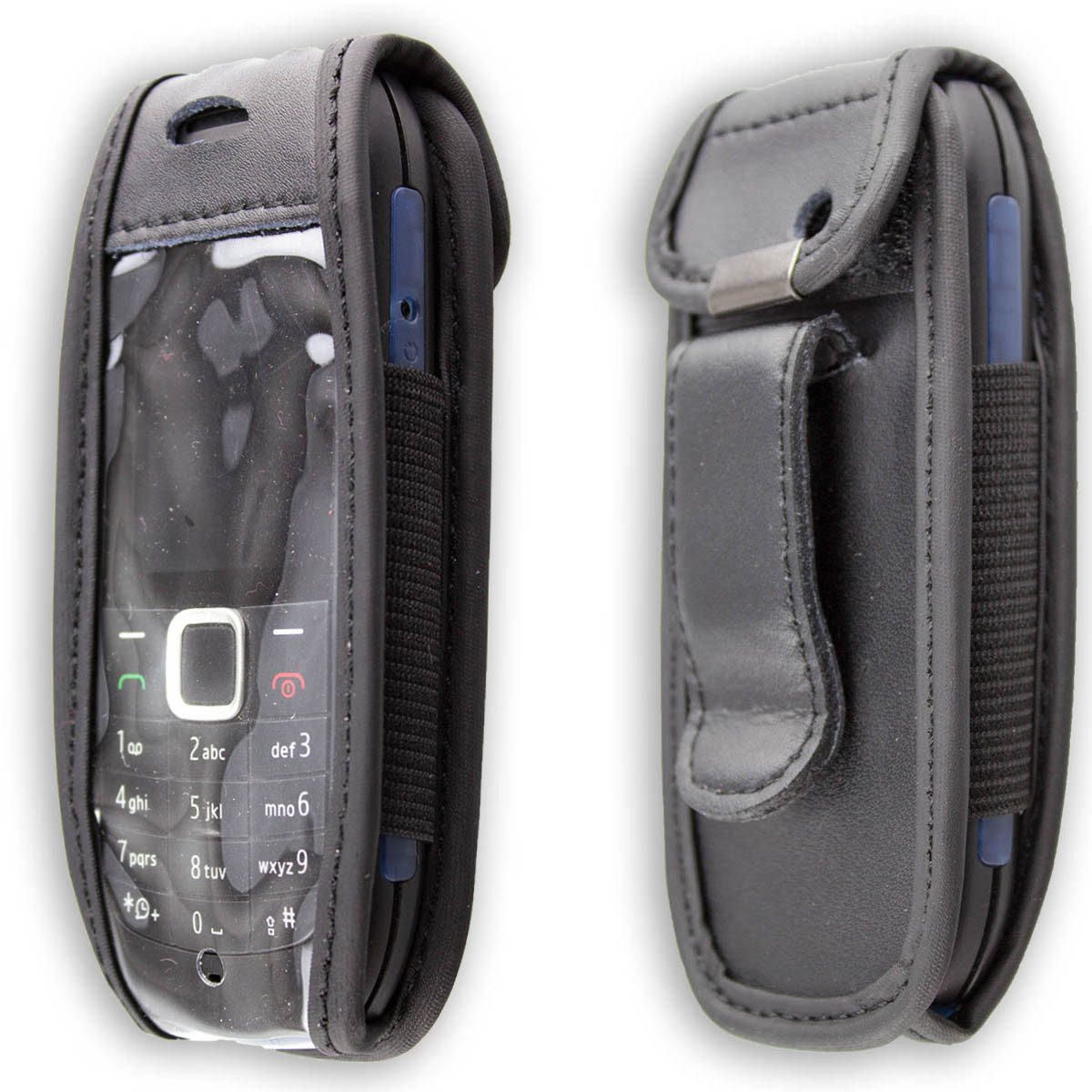 Handytasche Ledertasche für Samsung, Nokia 1616, mit Gürtelclip schwarz, Echtleder