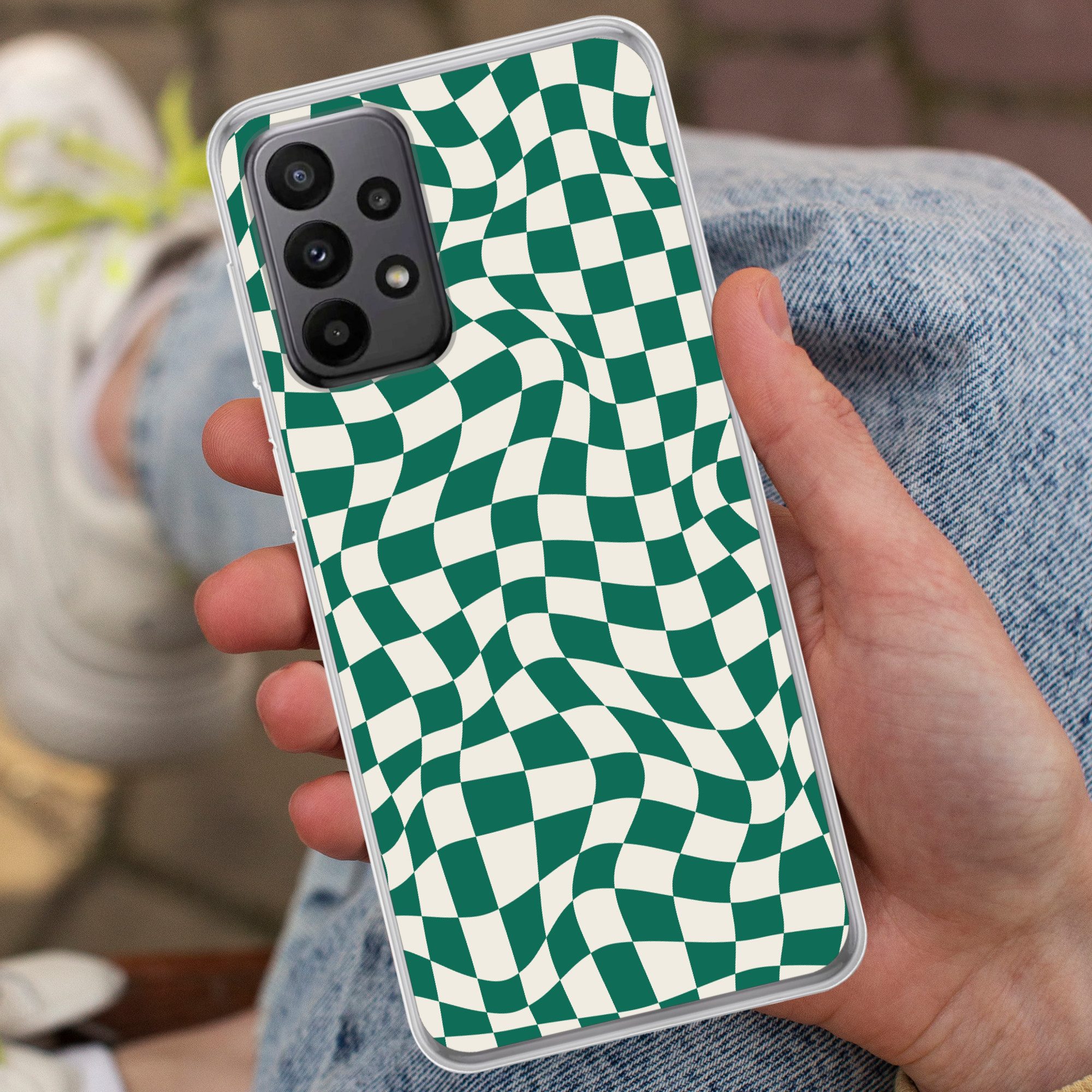 MuchoWow Handyhülle für Samsung Galaxy A23 5G Gewellte Boxen - Grün - Weiß - Abstrakt, Smartphone-Bumper, Print, Handy Schutzhülle Dünn