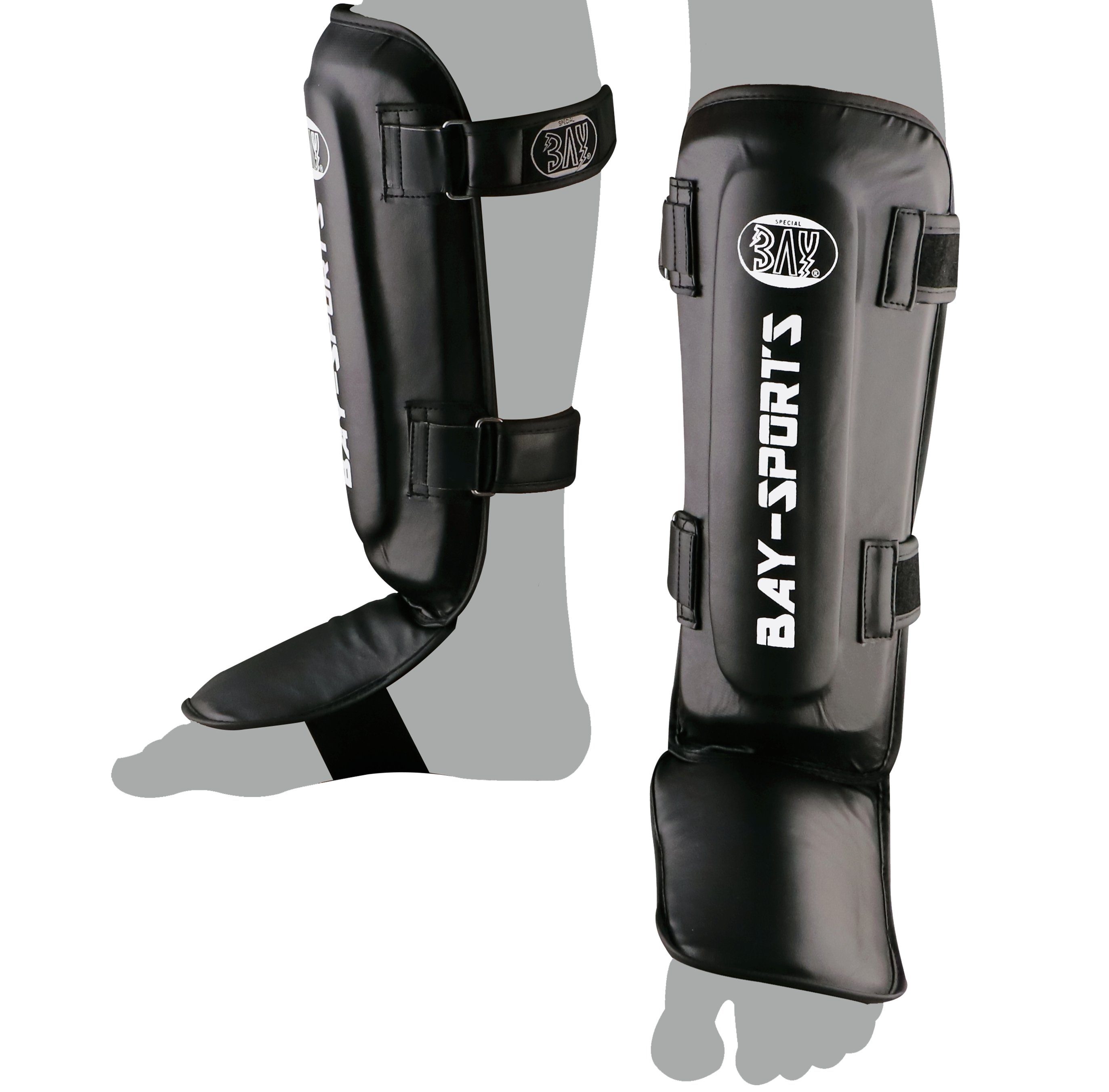 BAY-Sports Schienbeinschutz Kampfsport Kickboxen Karate MMA Thaiboxen Muay Thai Thai Tech, Leder, feucht abwischbar, XS - XXL