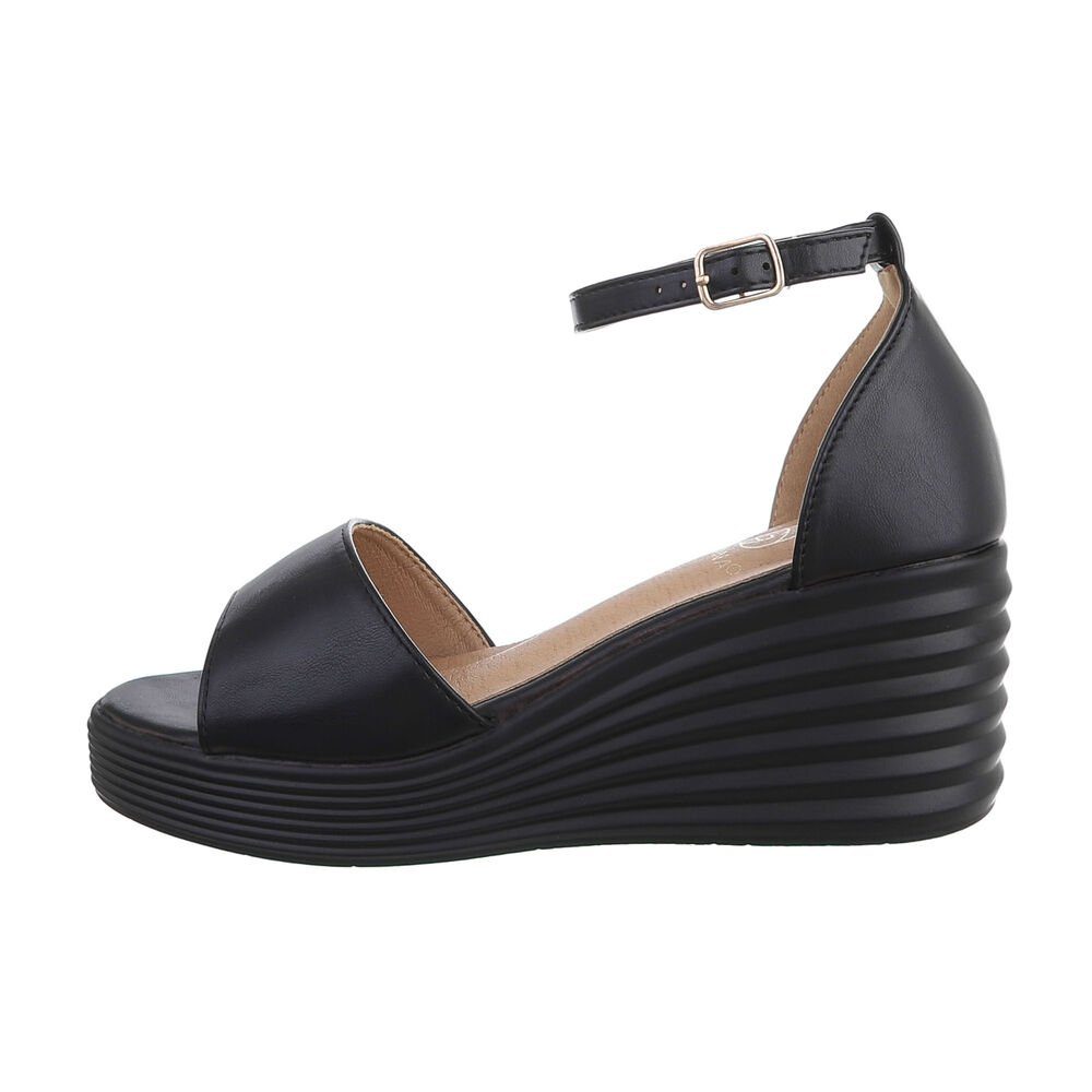 Ital-Design Damen Freizeit Plateausandaletten Keilabsatz/Wedge  Keilsandaletten in Schwarz