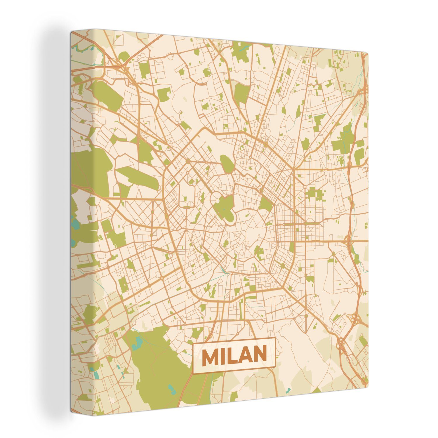 OneMillionCanvasses® Leinwandbild Karte - Mailand - Vintage - Stadtplan - Karte, (1 St), Leinwand Bilder für Wohnzimmer Schlafzimmer