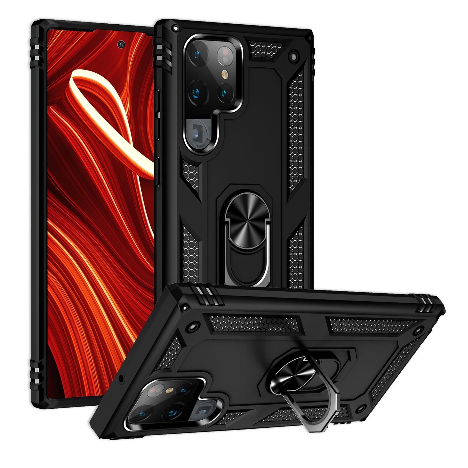 Nalia Smartphone-Hülle Samsung Galaxy S24 Ultra 17,3 cm (6,8 Zoll), Military Style Hülle mit Ring / Extrem Schützend / Outdoor Panzer Case