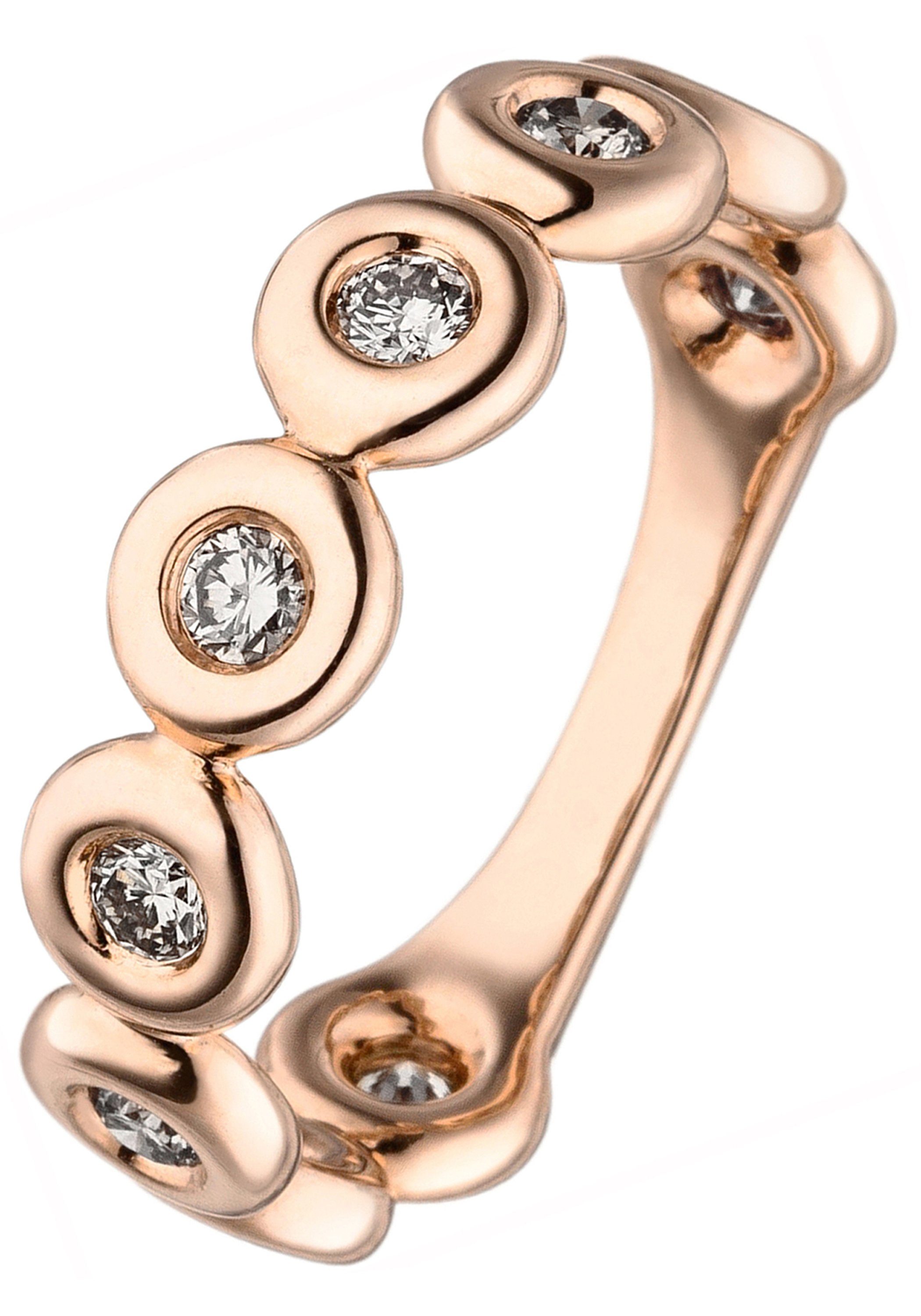 JOBO Fingerring, 585 Roségold mit 9 braunen Diamanten