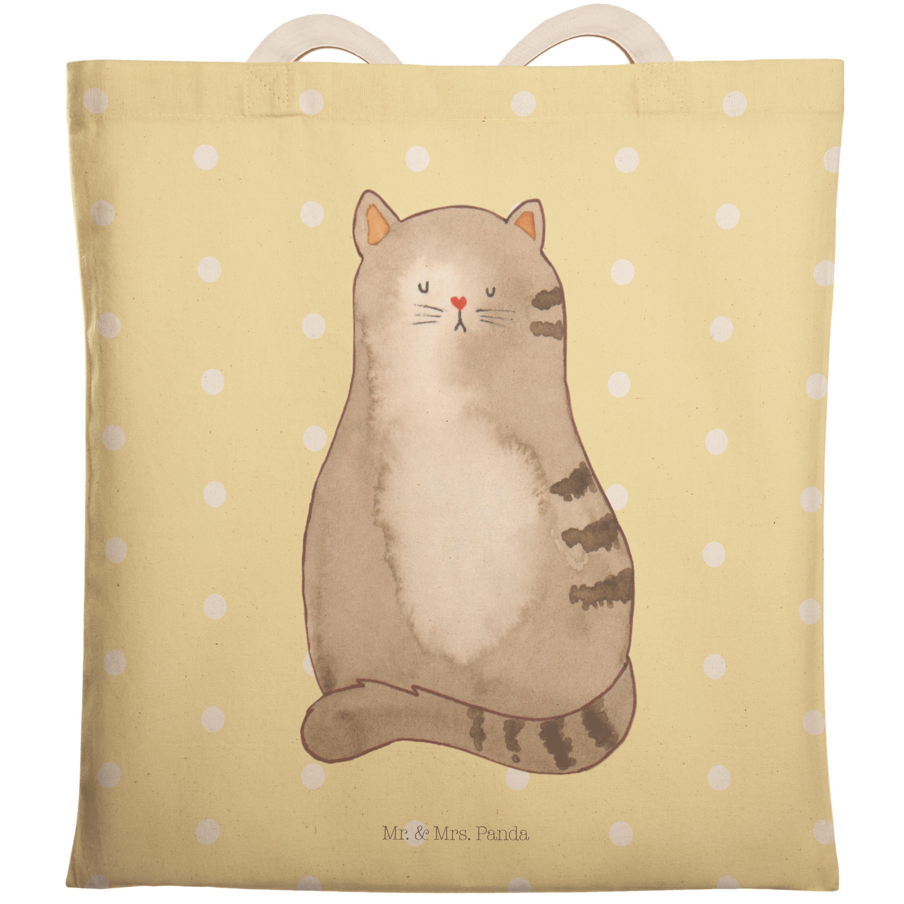 Mr. & Mrs. Panda Tragetasche Katze sitzend - Gelb Pastell - Geschenk, Beuteltasche, Stofftasche, T (1-tlg)