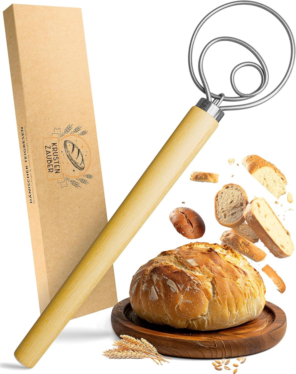 Krustenzauber Backmatte Zubehör - Brotschlingen, Schneebesen, Backmatte, Teig Reinigungstücher, Dänischer Schneebesen