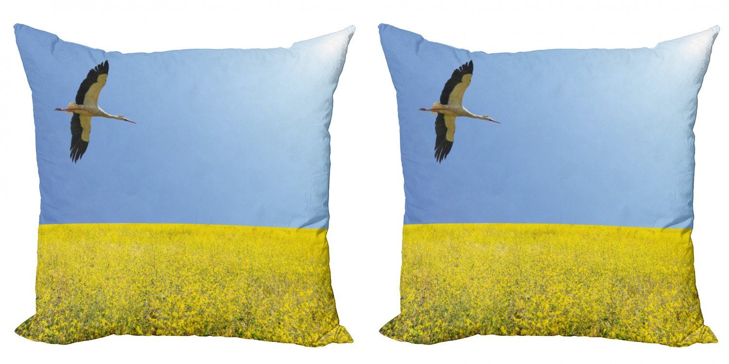Blau Digitaldruck, und Fliegen Doppelseitiger Kissenbezüge Stork Abakuhaus Gelb Modern Stück), (2 Accent