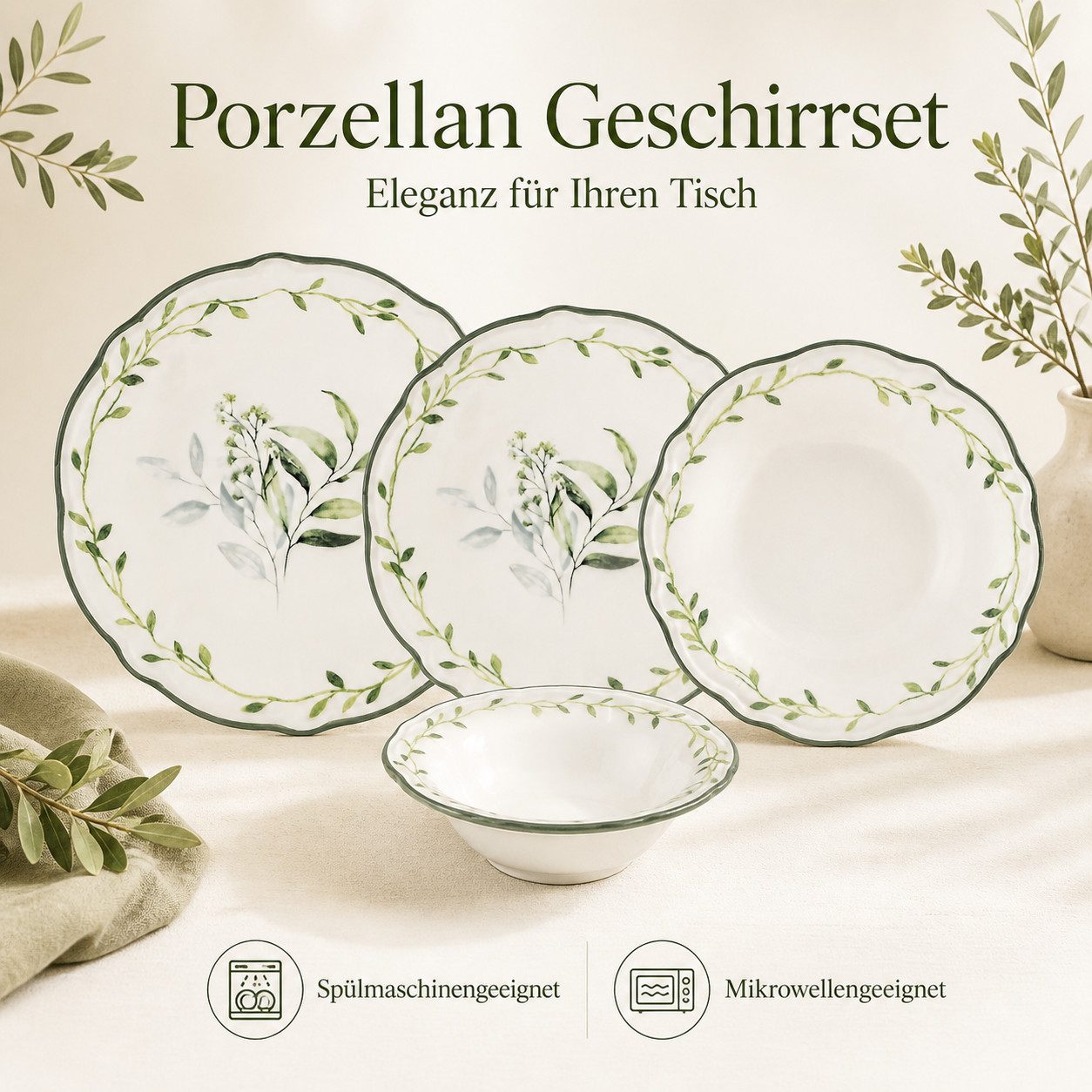Hermia Concept Geschirr-Set Olivessa (24-tlg), 6 Personen, Porzellan, 24-teiliges Set