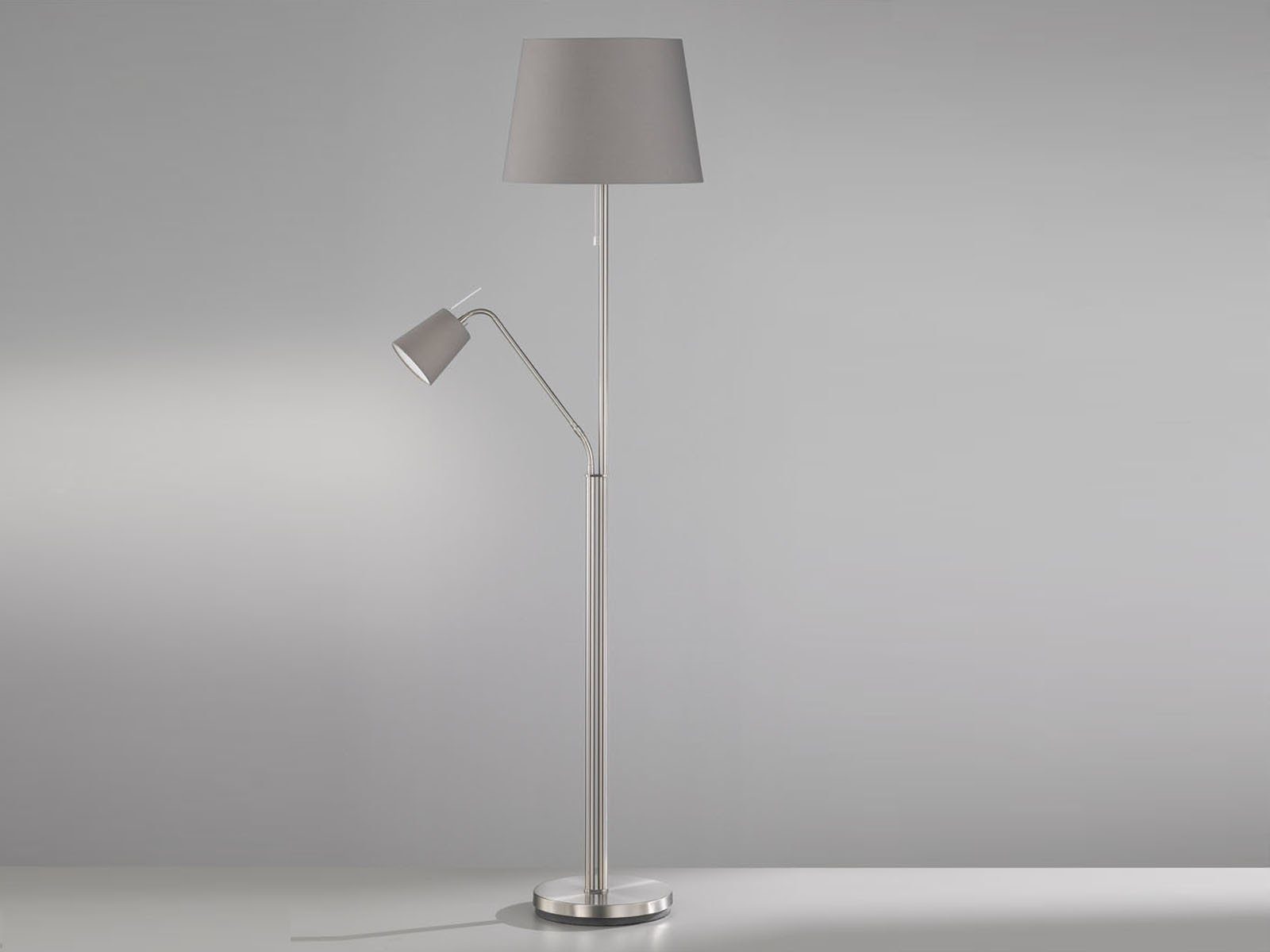 meineWunschleuchte Große 175cm LED Stehlampe, Stoff H: mit Lesearm, Grau, Wamweiß, Designklassiker LED Lampen-schirm wechselbar, Leselampe